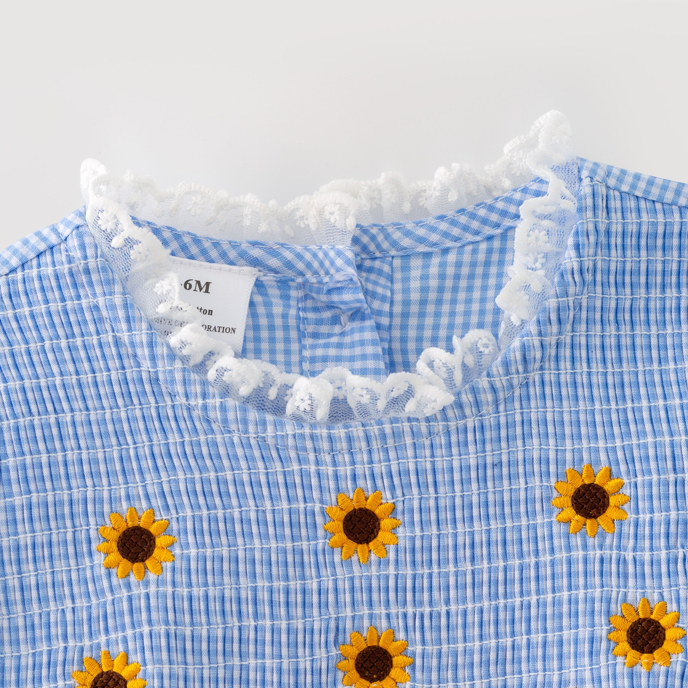 （In Stock）Toddler Girls Sunflower Embroidery Smocked Cotton Romper