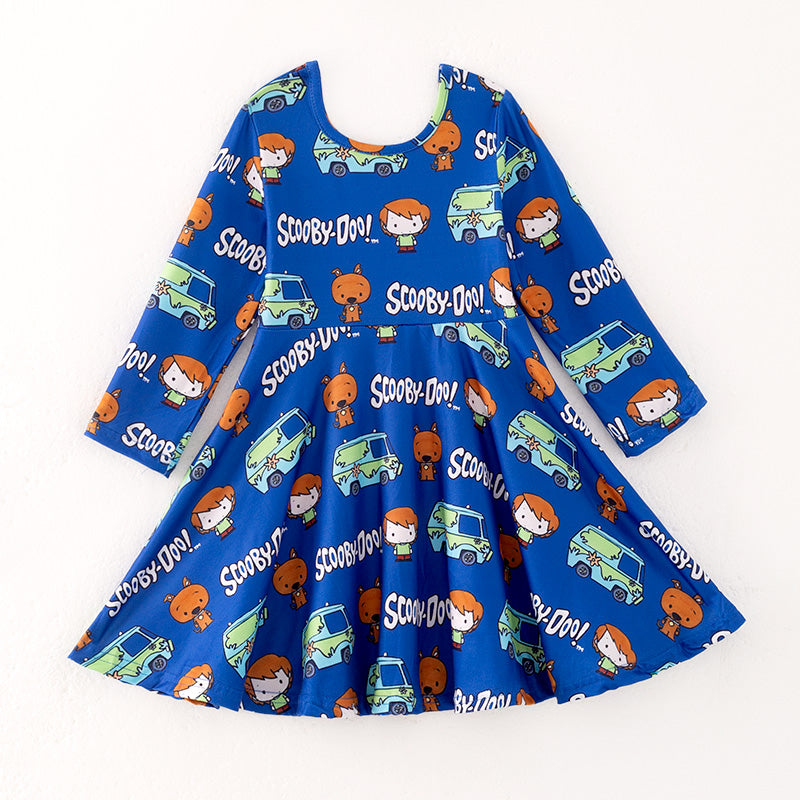 （In Stock）Girls Fall Cartoon Print Long Sleeves Dress