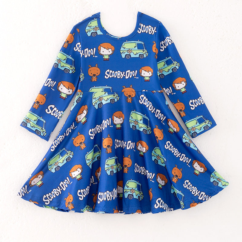 （In Stock）Girls Fall Cartoon Print Long Sleeves Dress