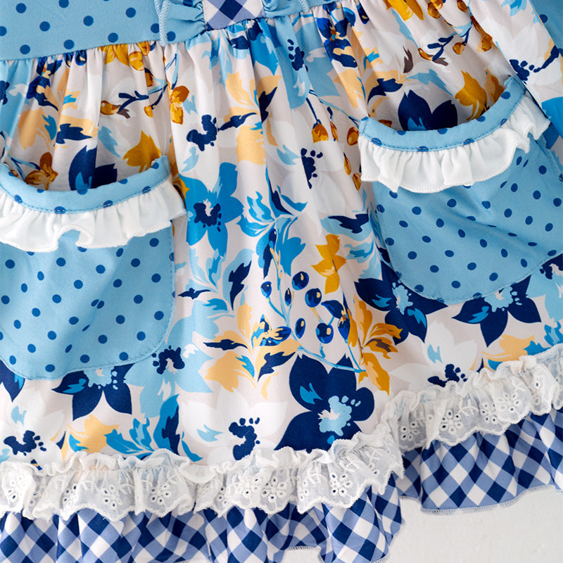 （In Stock G24-05-02）Girls Blue Polka Dot Dress
