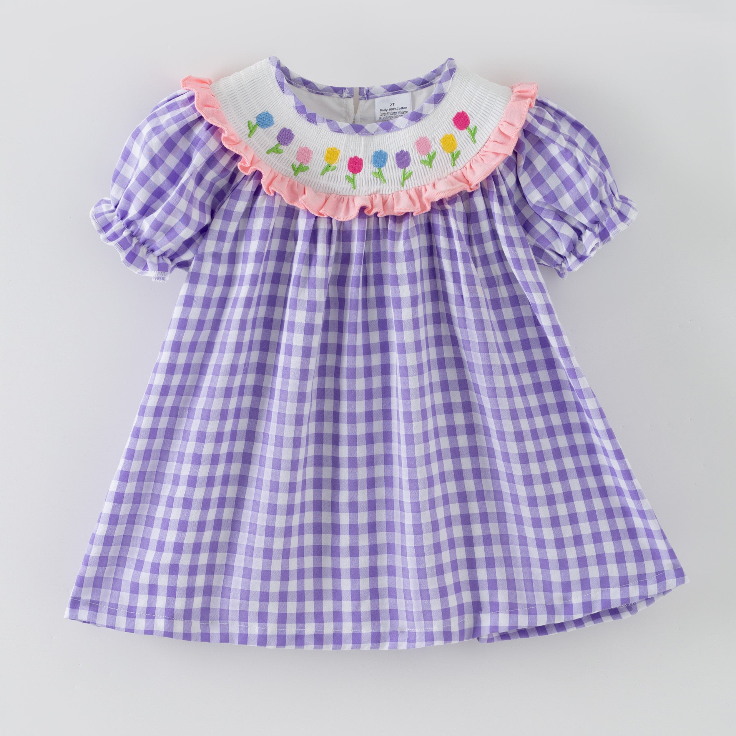 （In Stock）Girls Spring&Summer Tulip Embroidery Smocked Dress&Romper