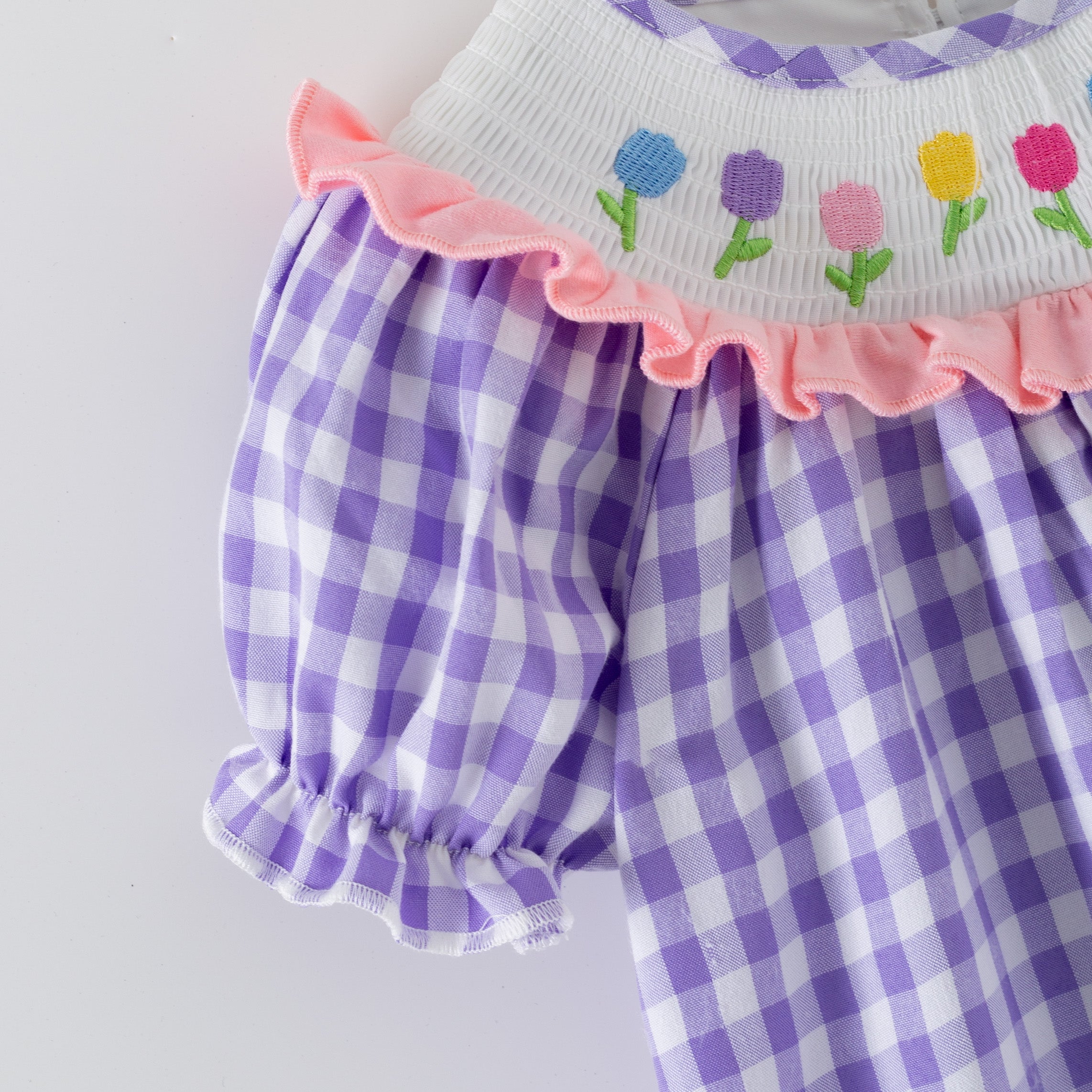 （In Stock）Girls Spring&Summer Tulip Embroidery Smocked Dress&Romper