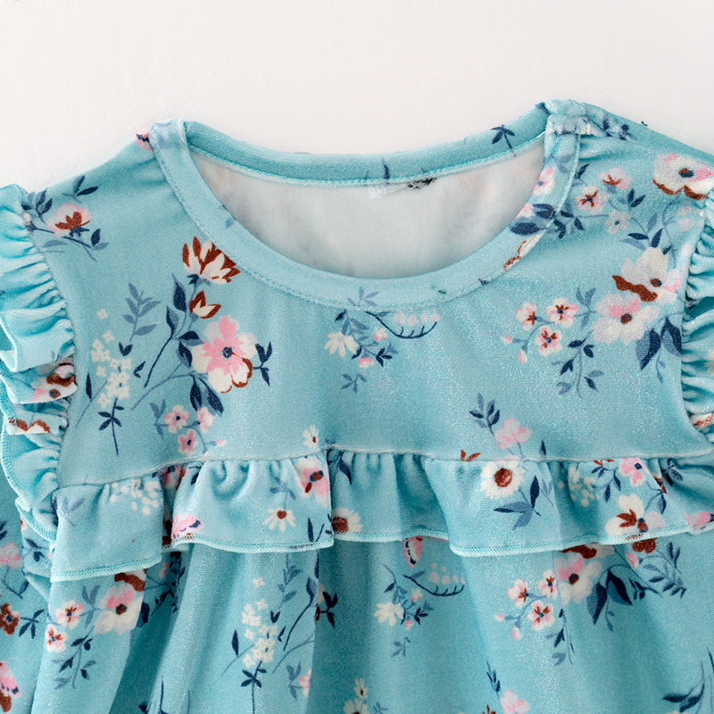 （In Stock）Girls Mint Floral Print Outfit Set