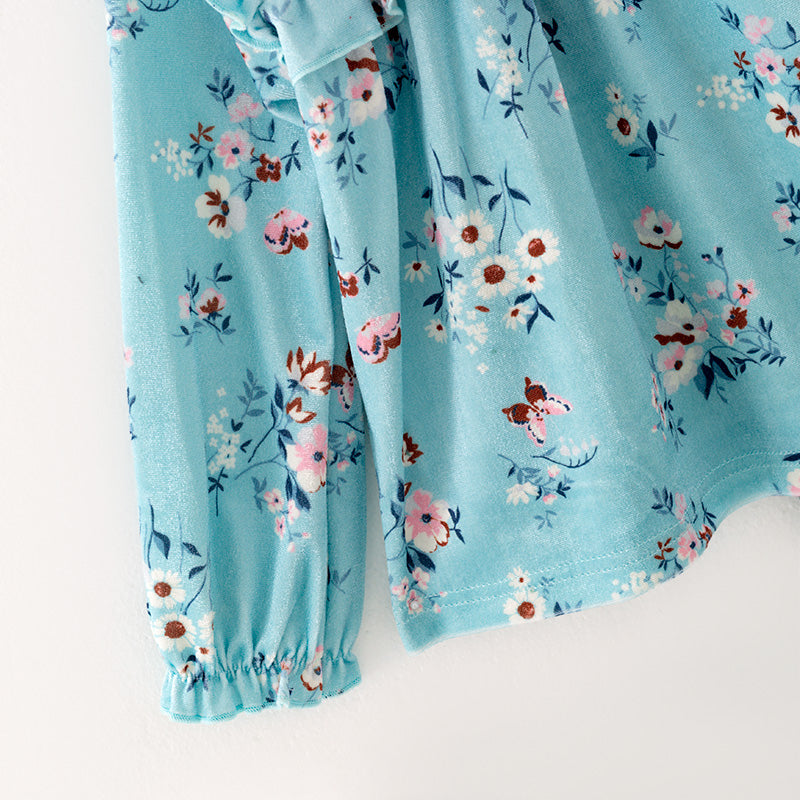 （In Stock）Girls Mint Floral Print Outfit Set