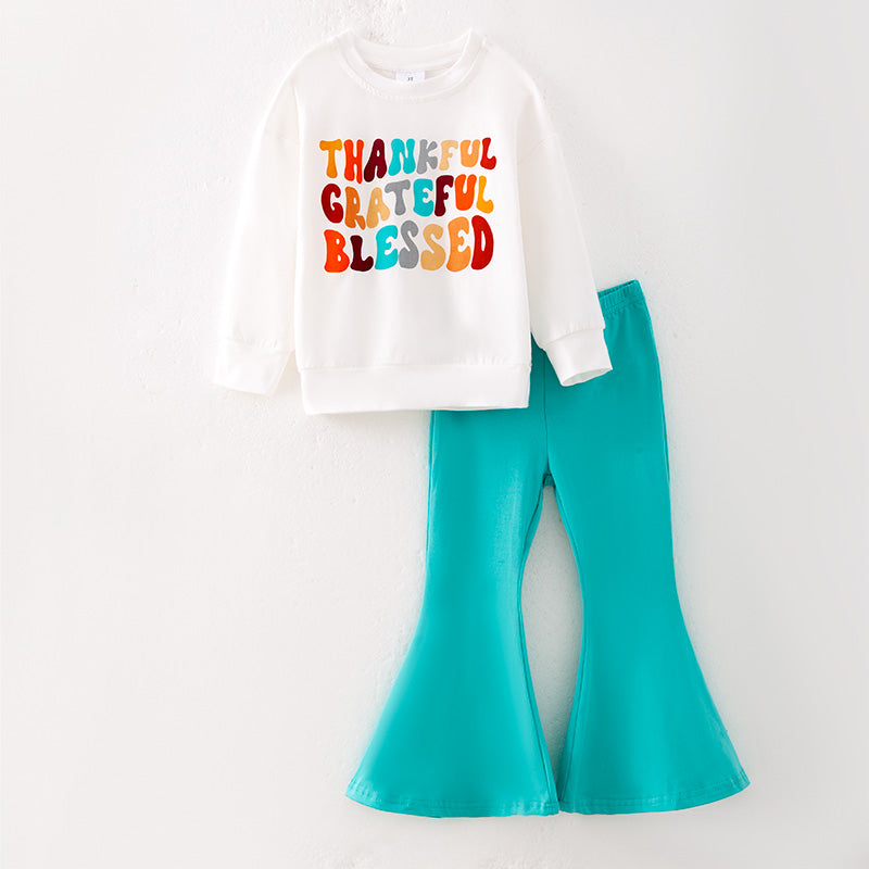 （In Stock）Girls Thanksgiving Print Cotton Outfit Set