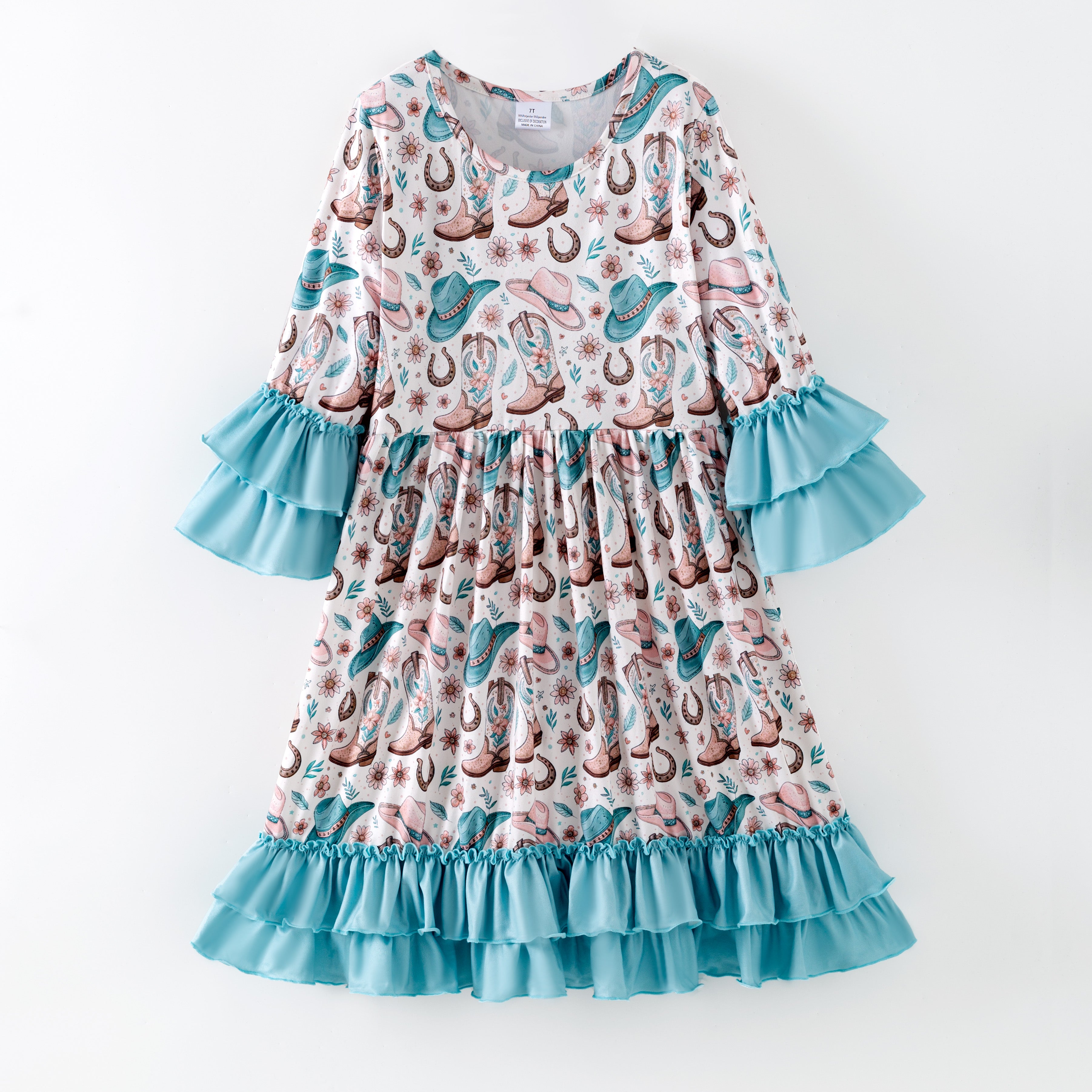 （Pre Order,Prepack Zone）Girls Spring&Summer Boots Print Dress&Set（Mix Size）