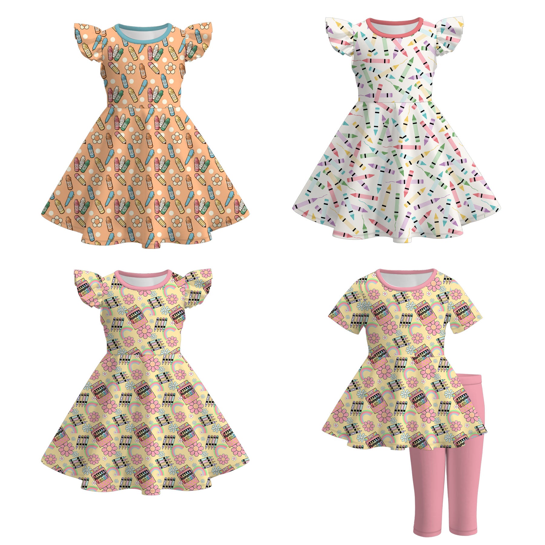 （Pre Order+Prepack Zone）Girls Summer Back To School Print Dress&Set（Mix Size）