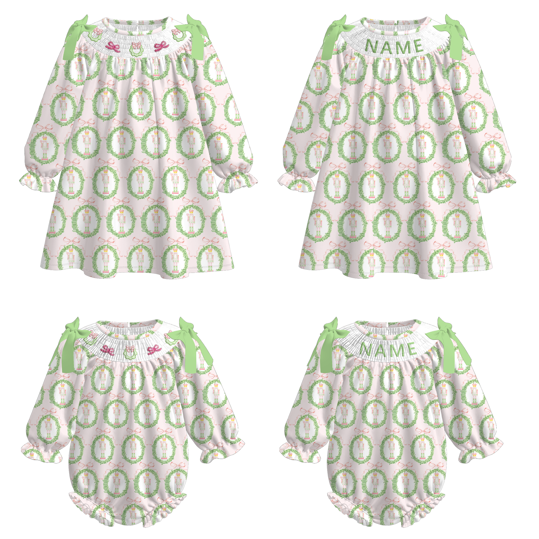 （Pre Order）Sisters Christmas Nutcracker Embroidery Smocked Dress＆Romper