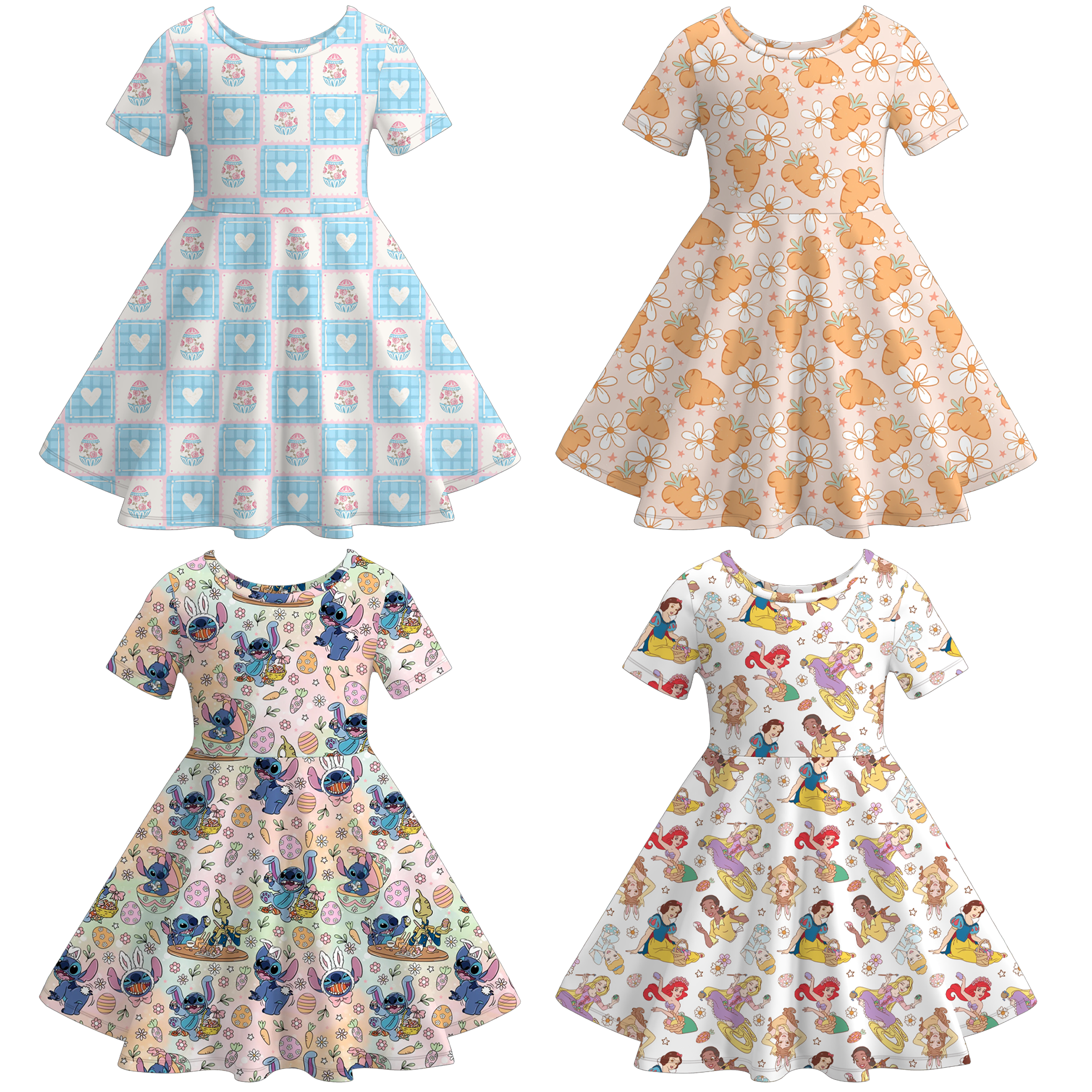 （Pre Order）Girls Easter Cartoon&Princess Print Dress