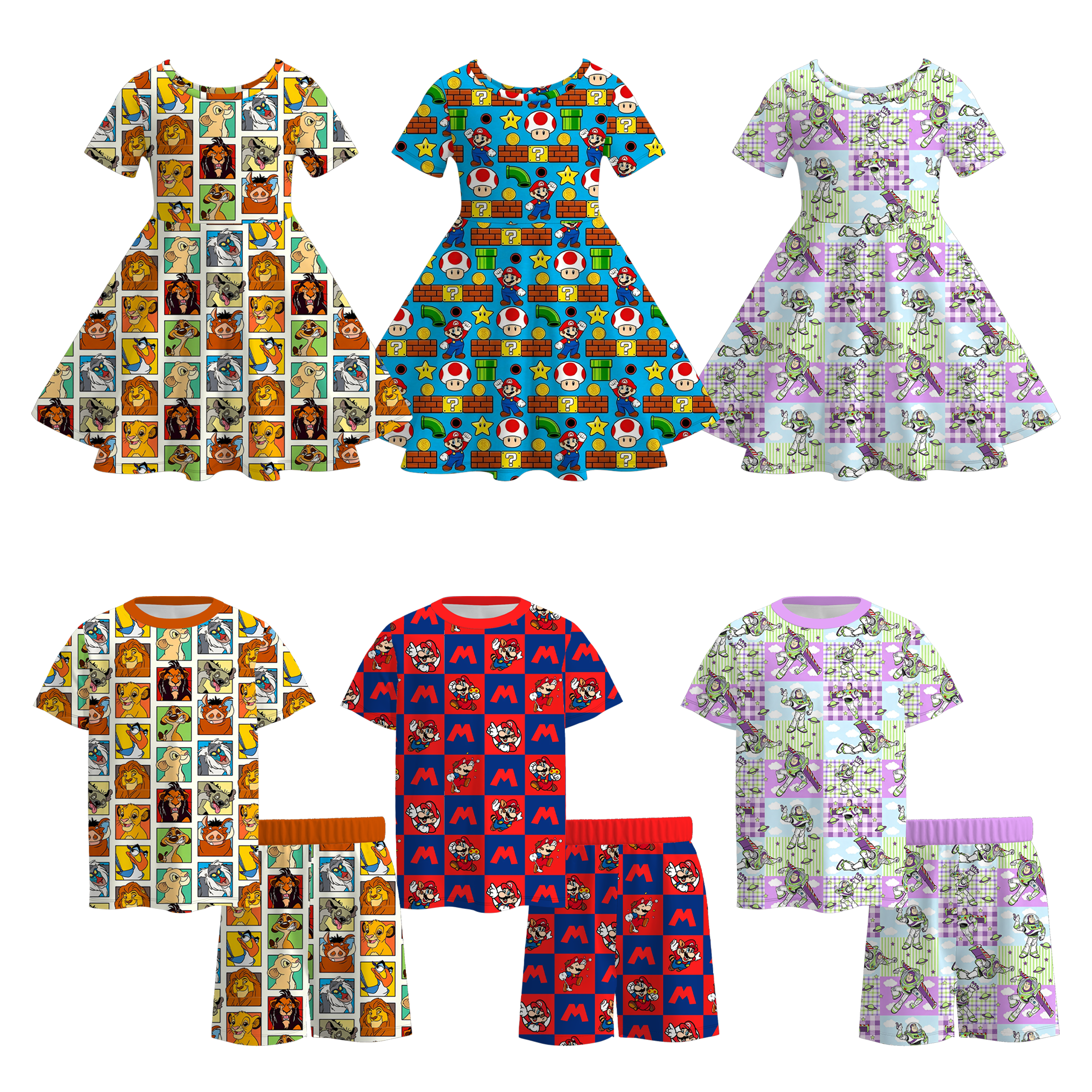 （Pre Order+Prepack Zone）Siblings Cartoon Print Dress&Shorts Set（Mix Size）
