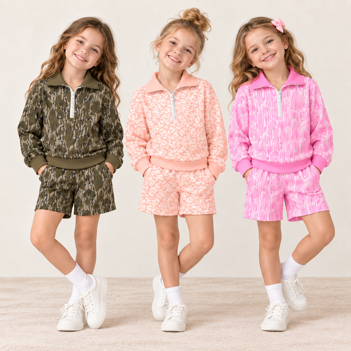 （Weekly Pre-Order）Girls Fall Print Zipper Pullover Set（Ends 10.11）
