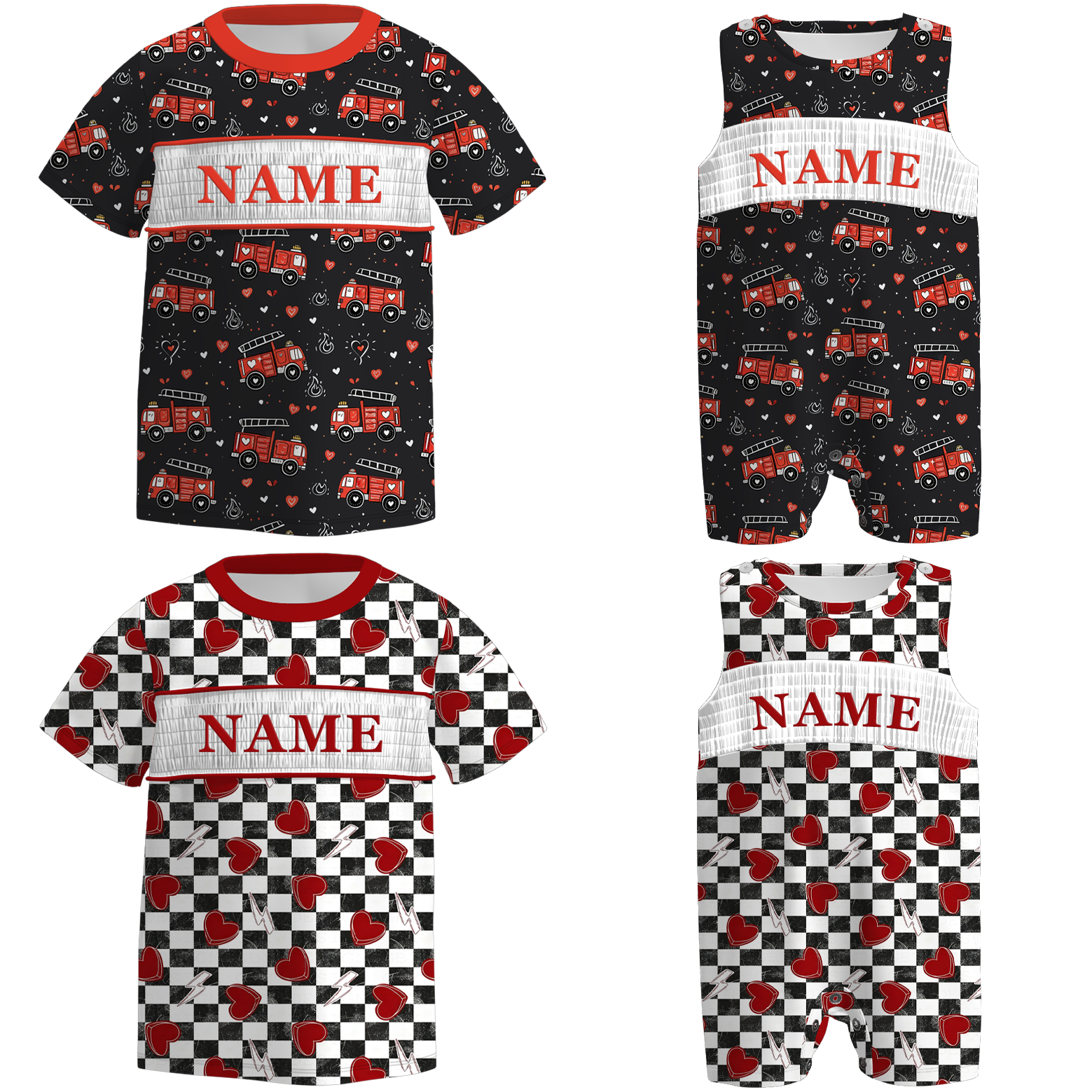（Pre Order）Brothers Valentine's Day Embroidery Smocked Top＆Romper