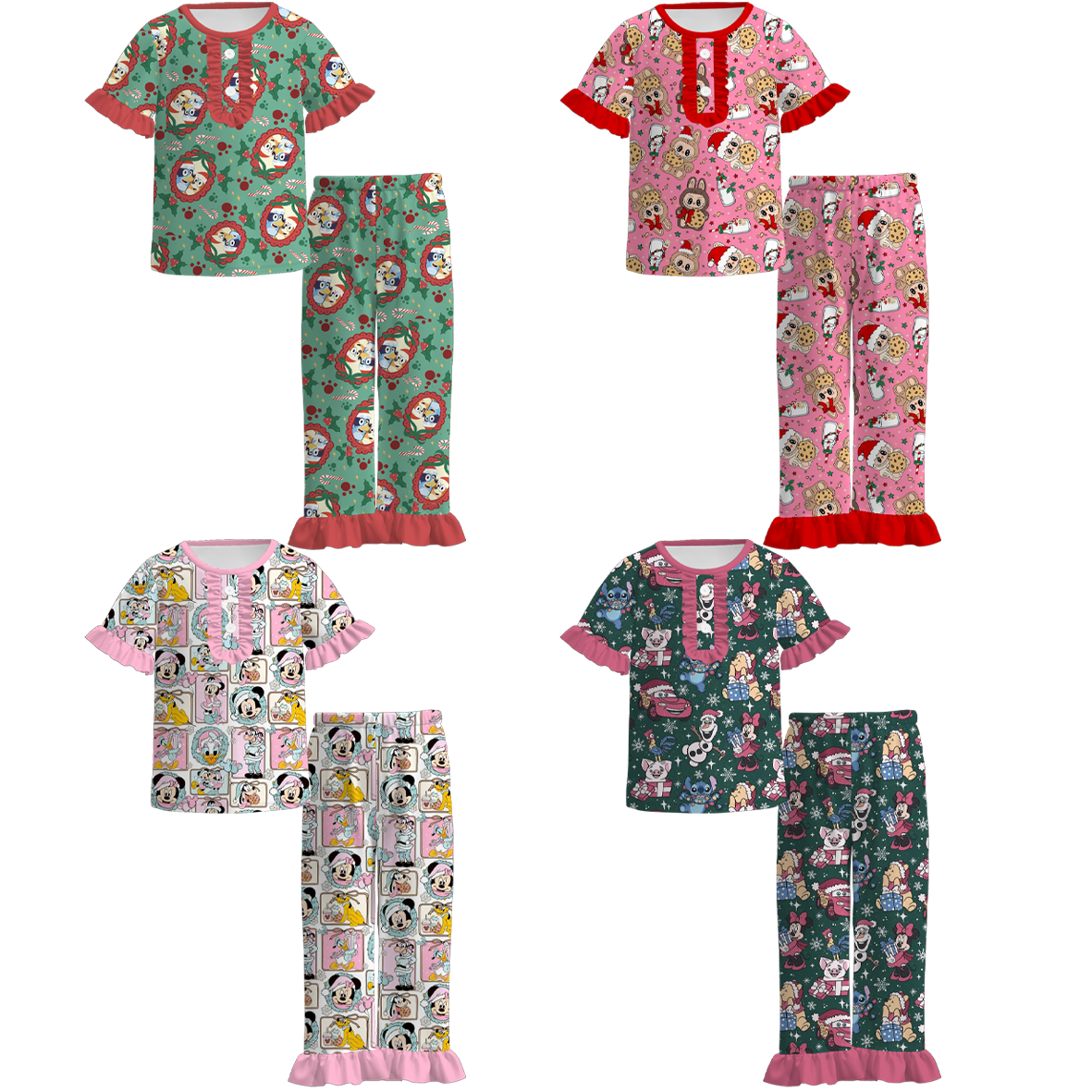 （Pre Order）Girls Christmas Cartoon Print Pajamas