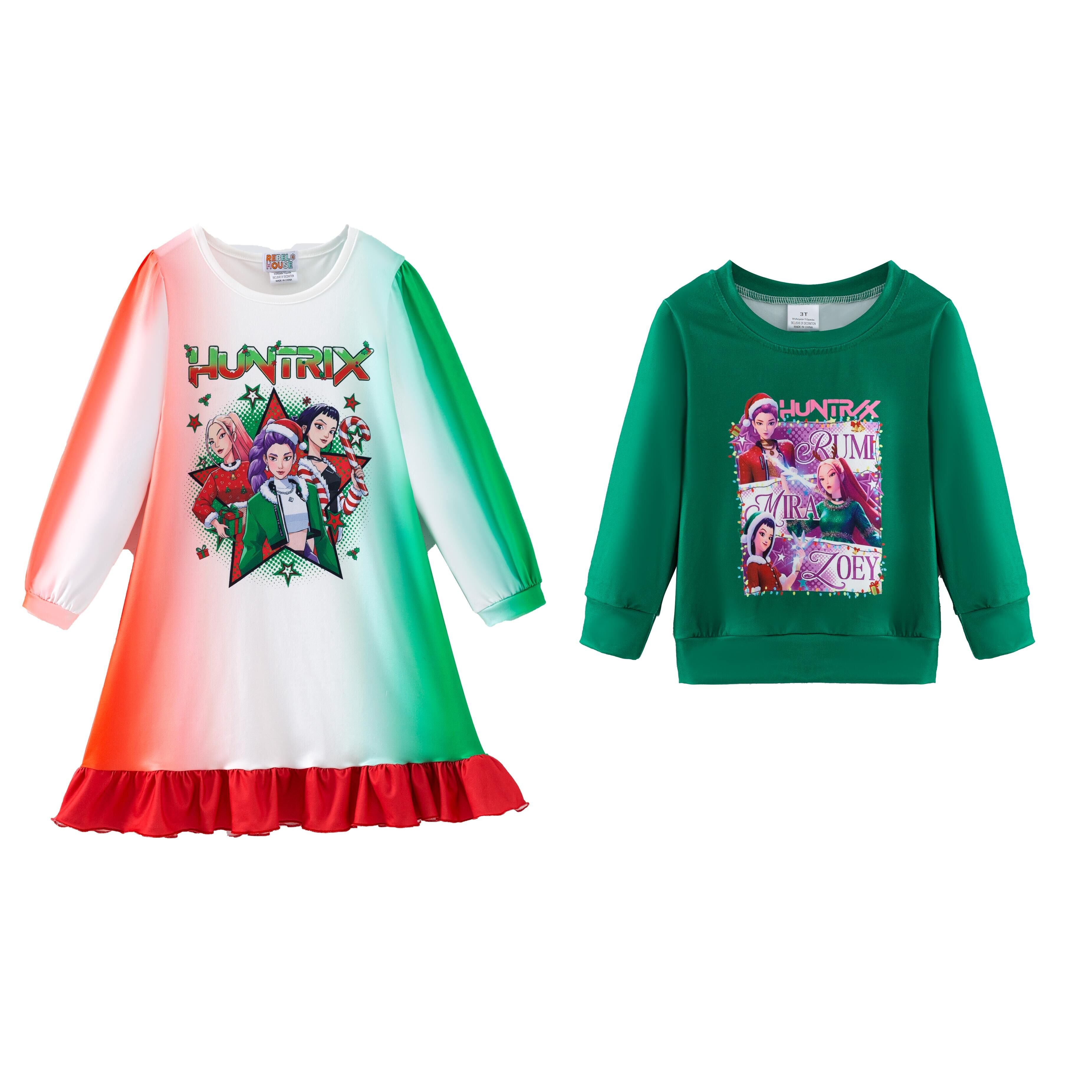 （Pre Order,Prepack Zone）Girls Christmas Movie Character Print Dress&Top