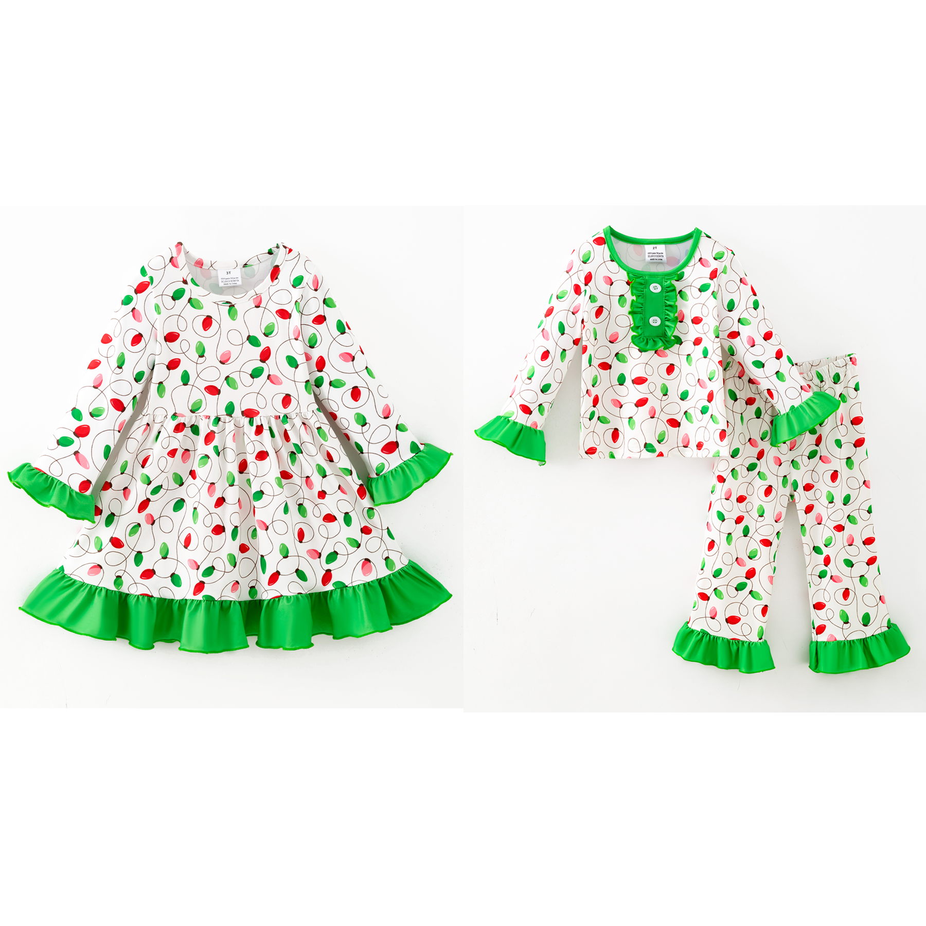 （Pre Order,Prepack Zone）Girls Christmas Print Dress&Pajamas
