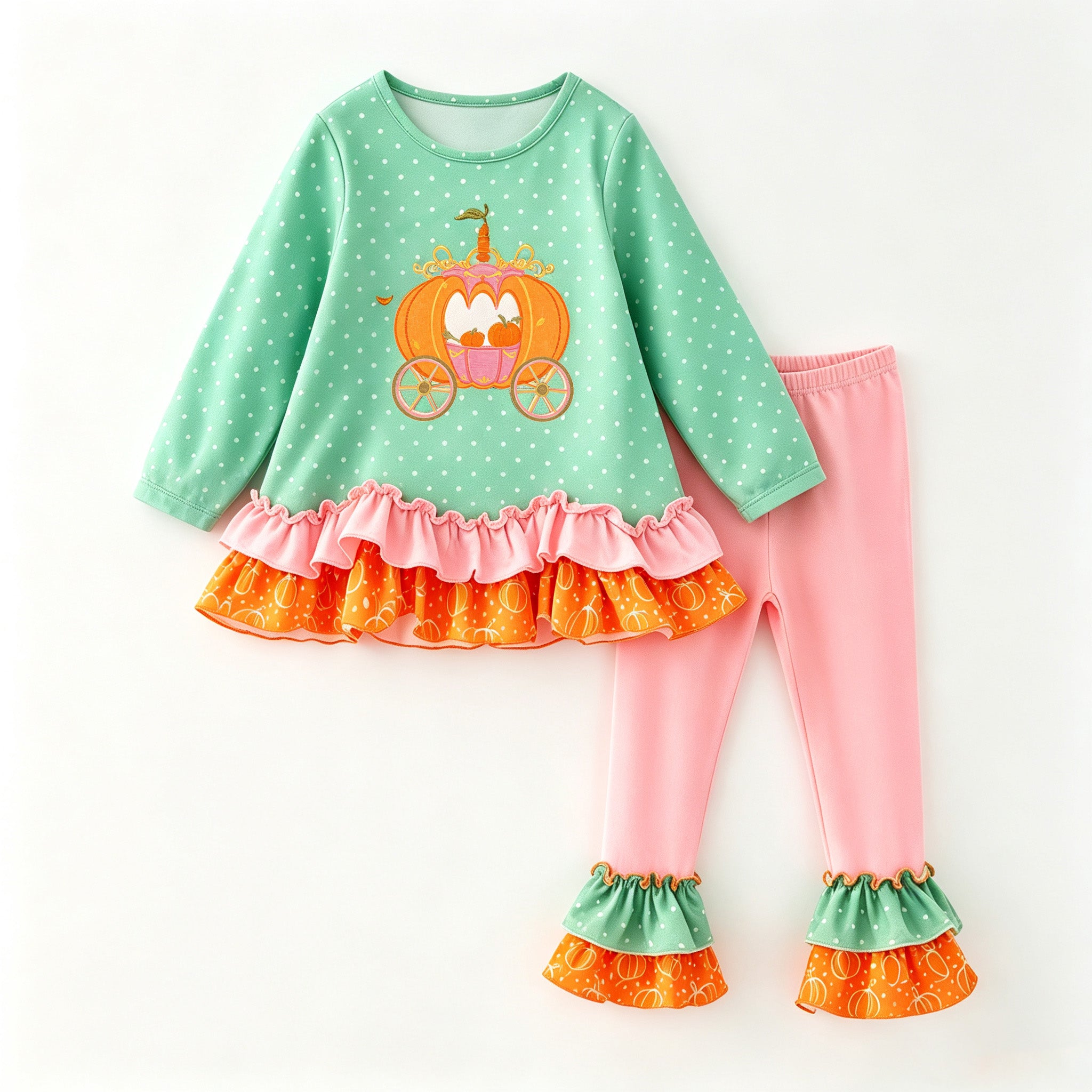 （In Stock）Girls Pumpkin Applique Outfit Set