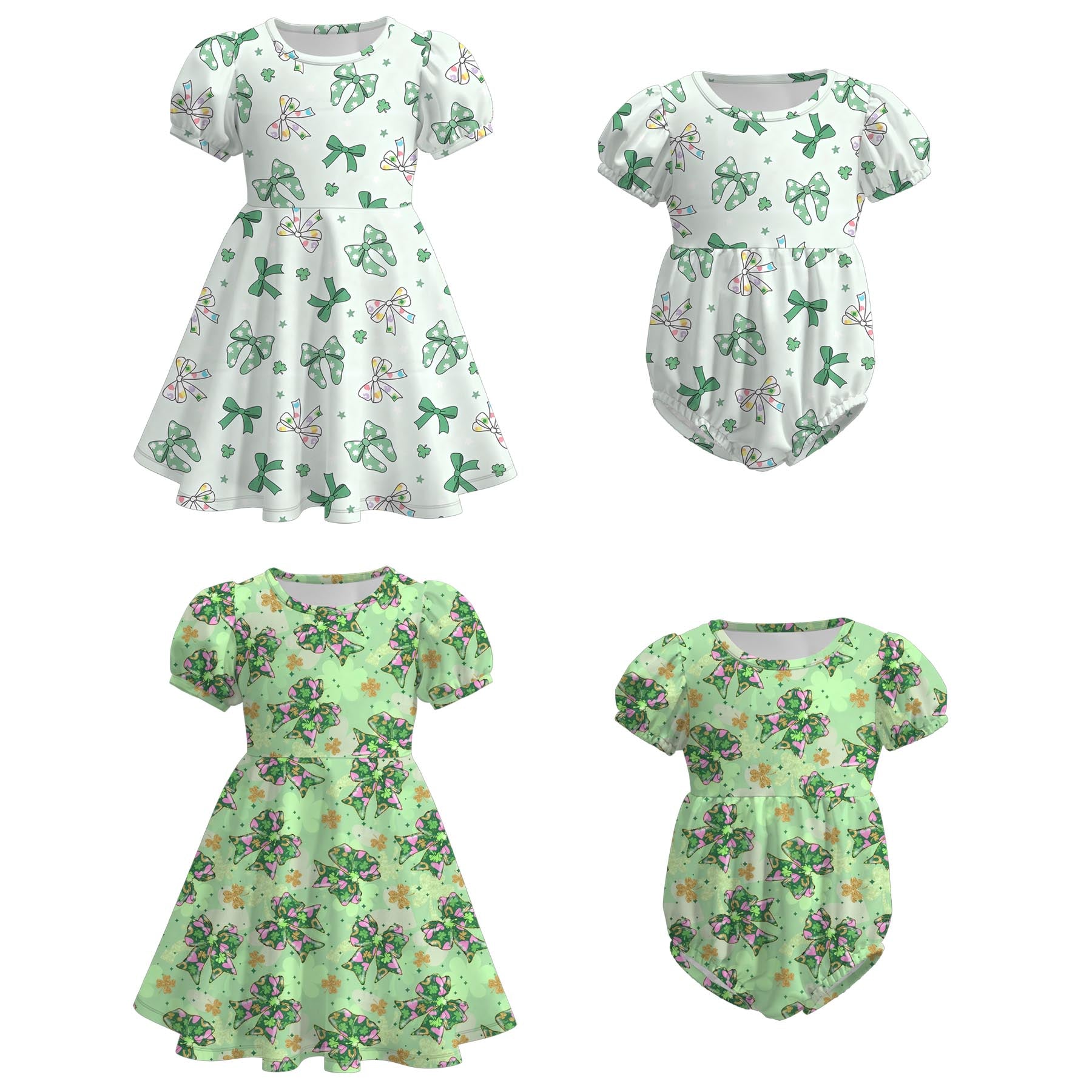 （Pre Order）Sisters St. Patrick's Day Bow Print Dress&Romper