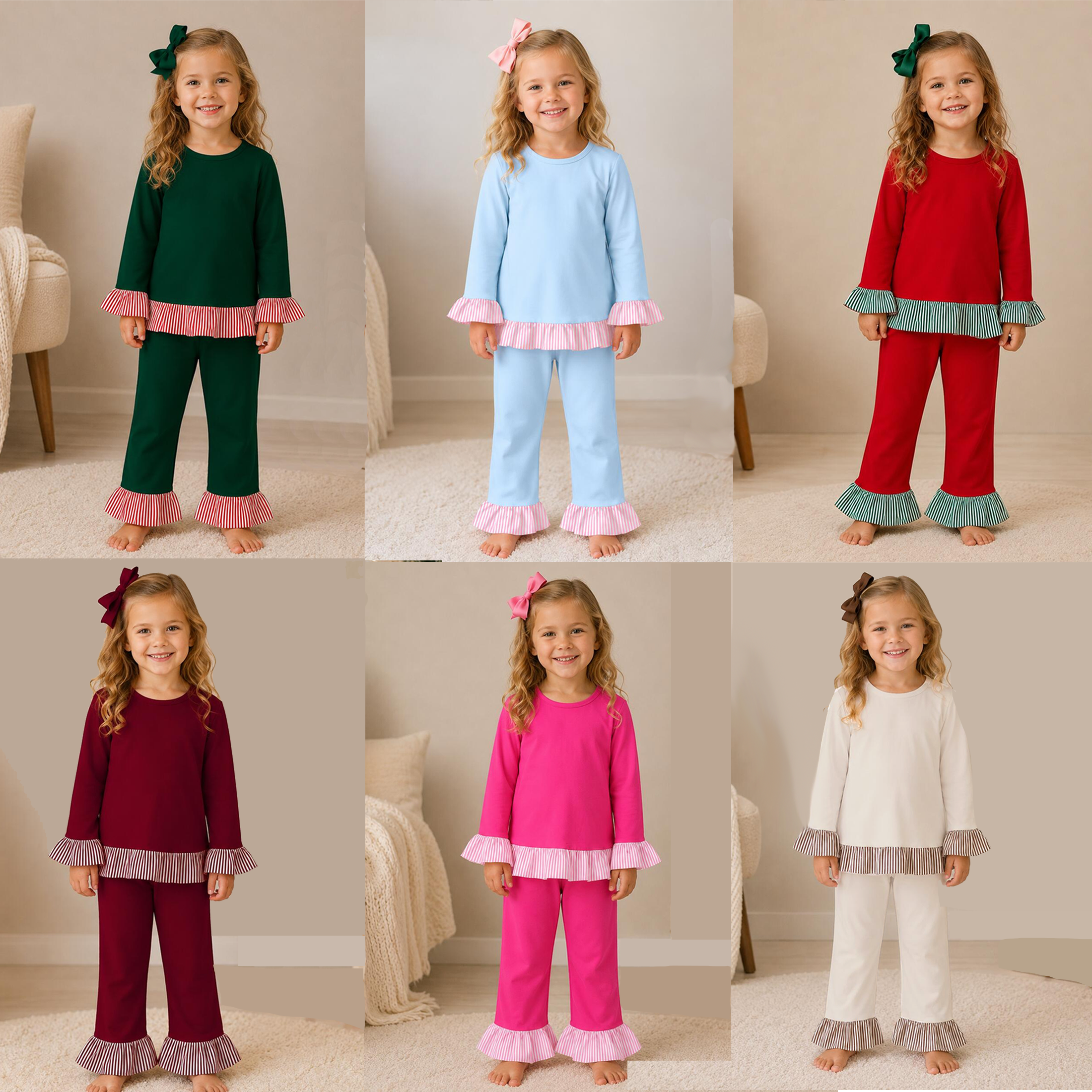 （Weekly Pre-Order）Girls Fall Solid Color Ruffle Outfit Set（Ends 9.6）