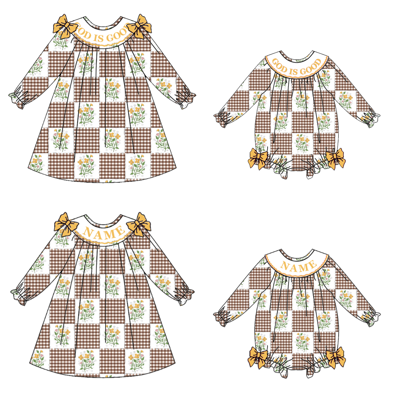 （Pre Order）Sisters Fall Floral Embroidery Smocked Dress＆Romper