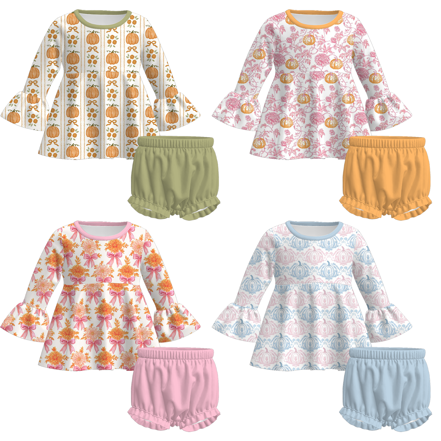 （Pre Order+Prepack Zone）Toddler Girls Fall Pumpkin Print Bloomer Set