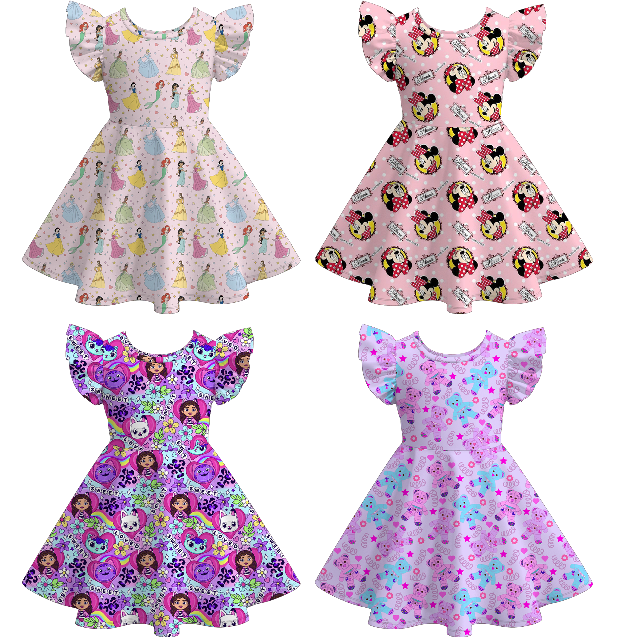 （Pre Order）Girls Spring&Summer Print Flying Sleeves Dress