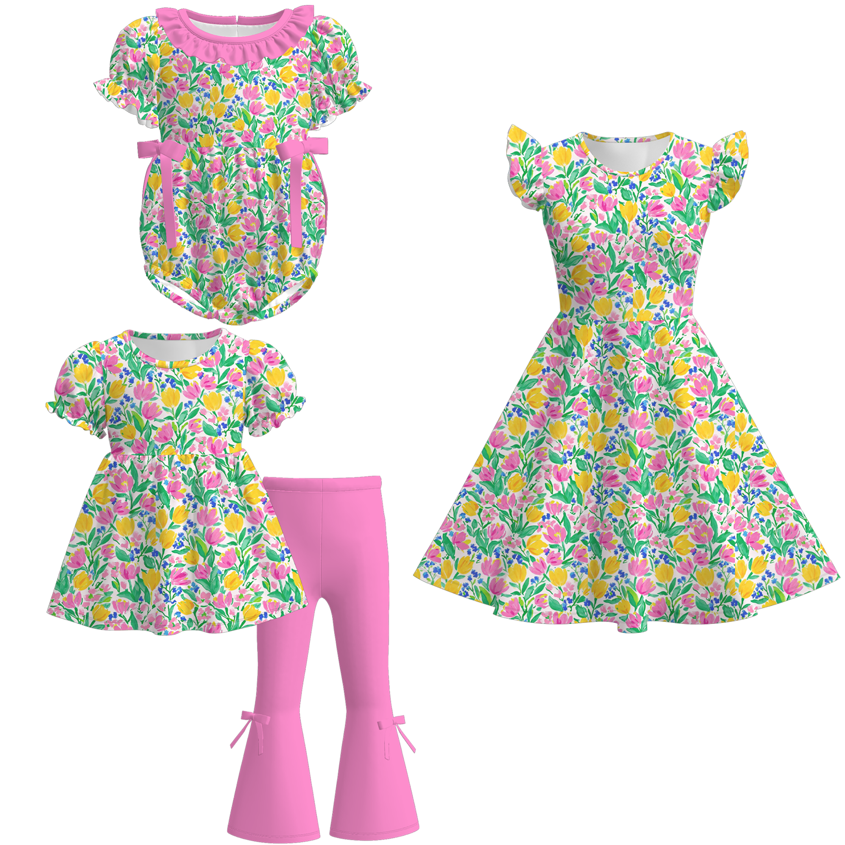 （Pre Order）Family Easter Floral Print Dress,Set&Romper