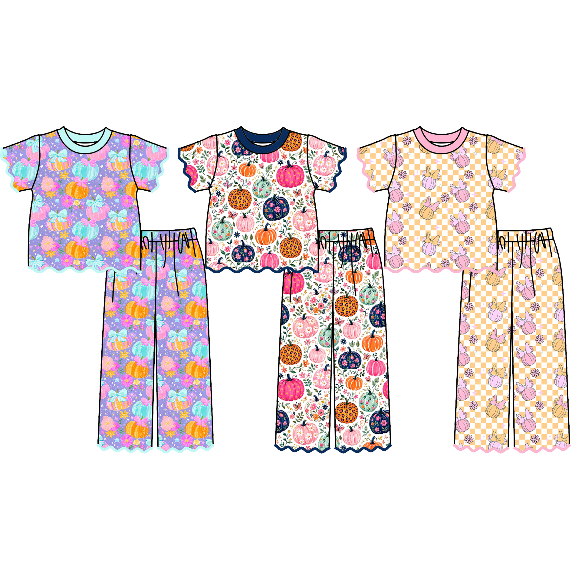 （Weekly Pre-Order）Girls Pumpkin Embroidery Scallop Set（Ends 8.23）