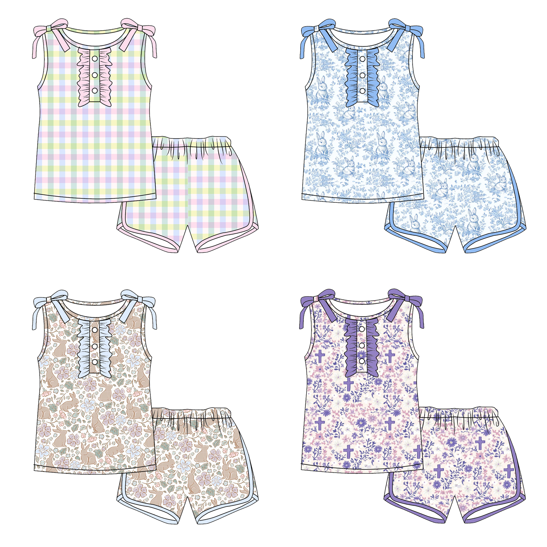 （Pre Order）Girls Easter Bunny Print Shorts Set