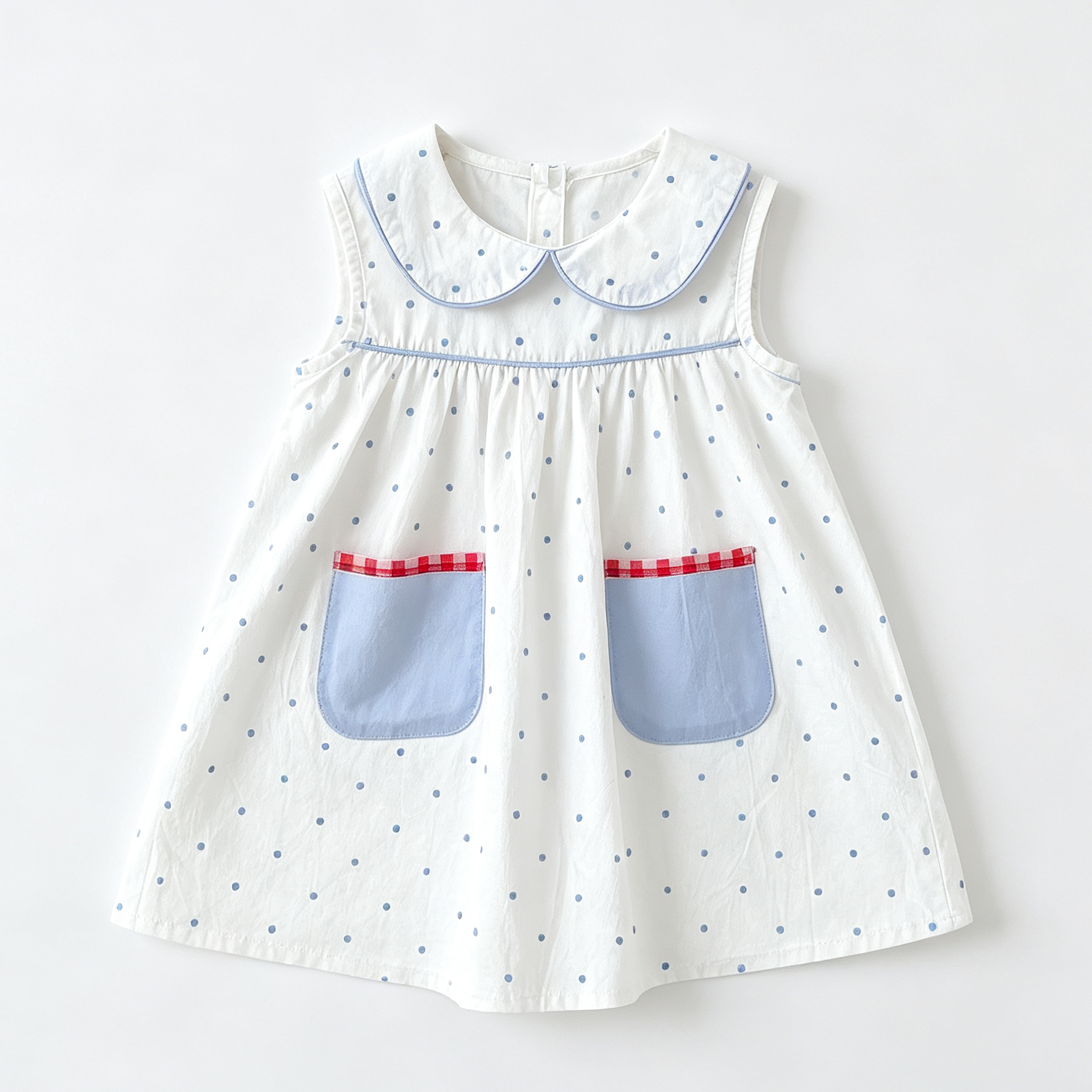 （Pre Order 2 Weeks）Girls Blue Dot Baby Collar Dress