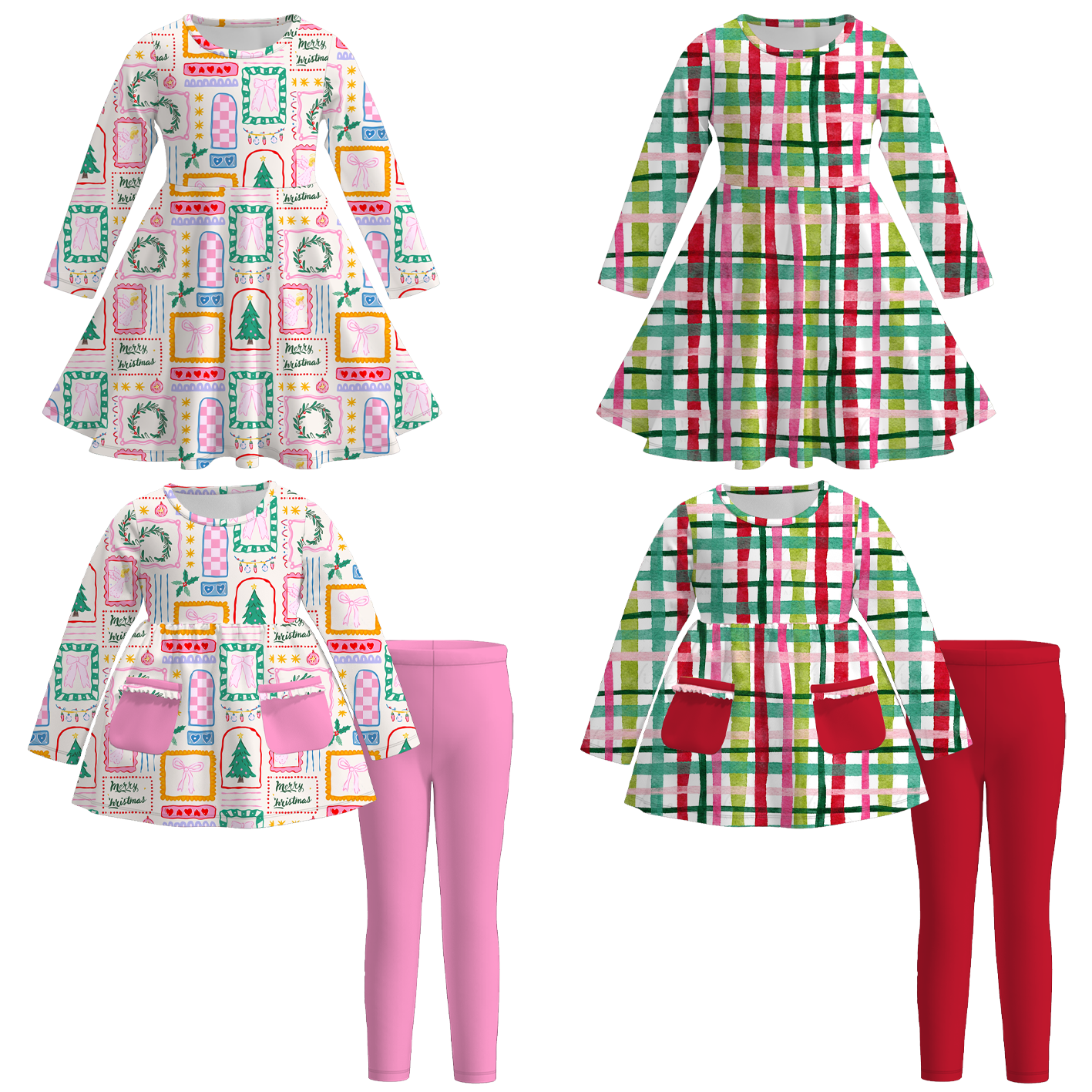 （Pre Order）Girls Christmas Print Dress&Outfit Set