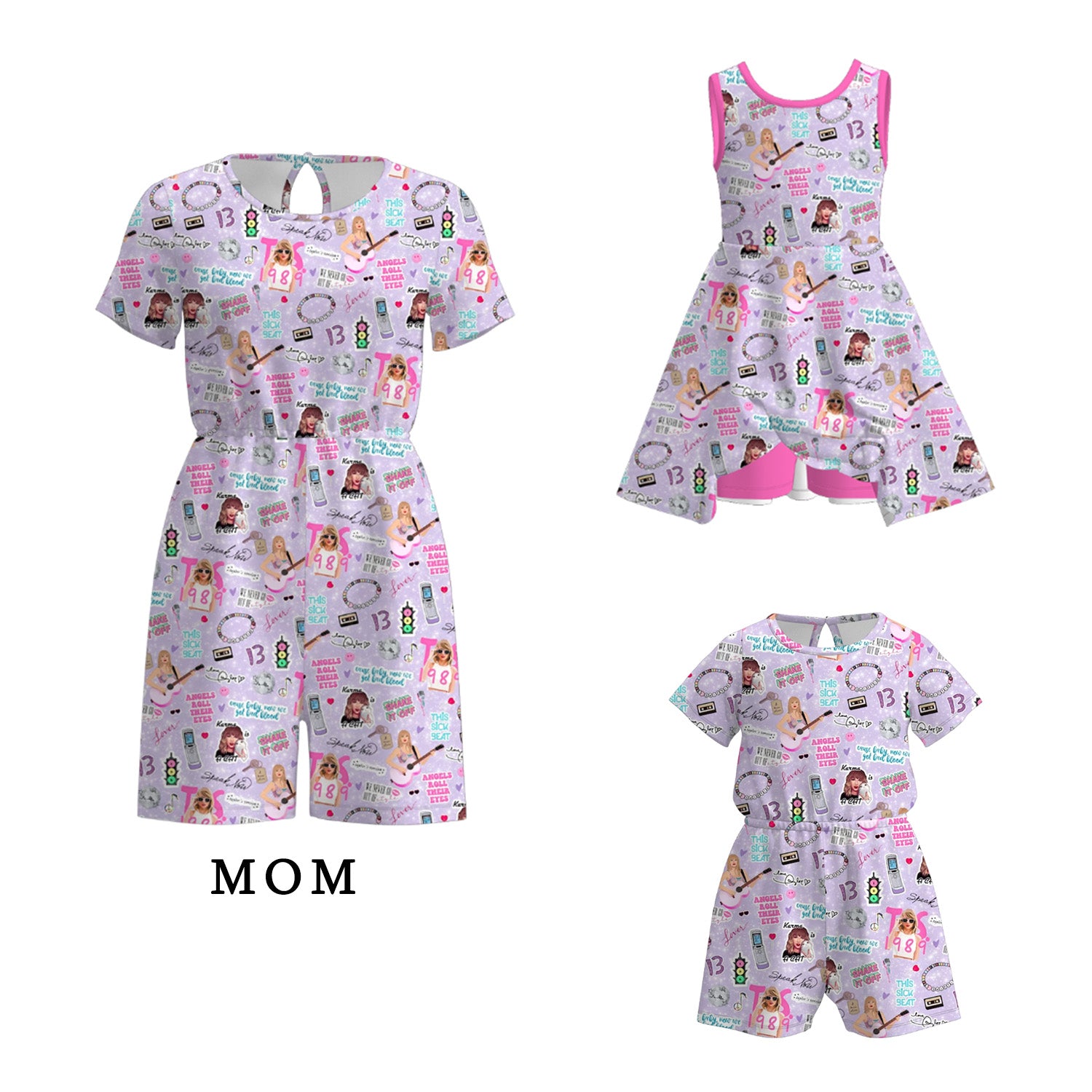 （Pre Order）Mommy and Me Summer TS Print Skort Dress＆Jumpsuit