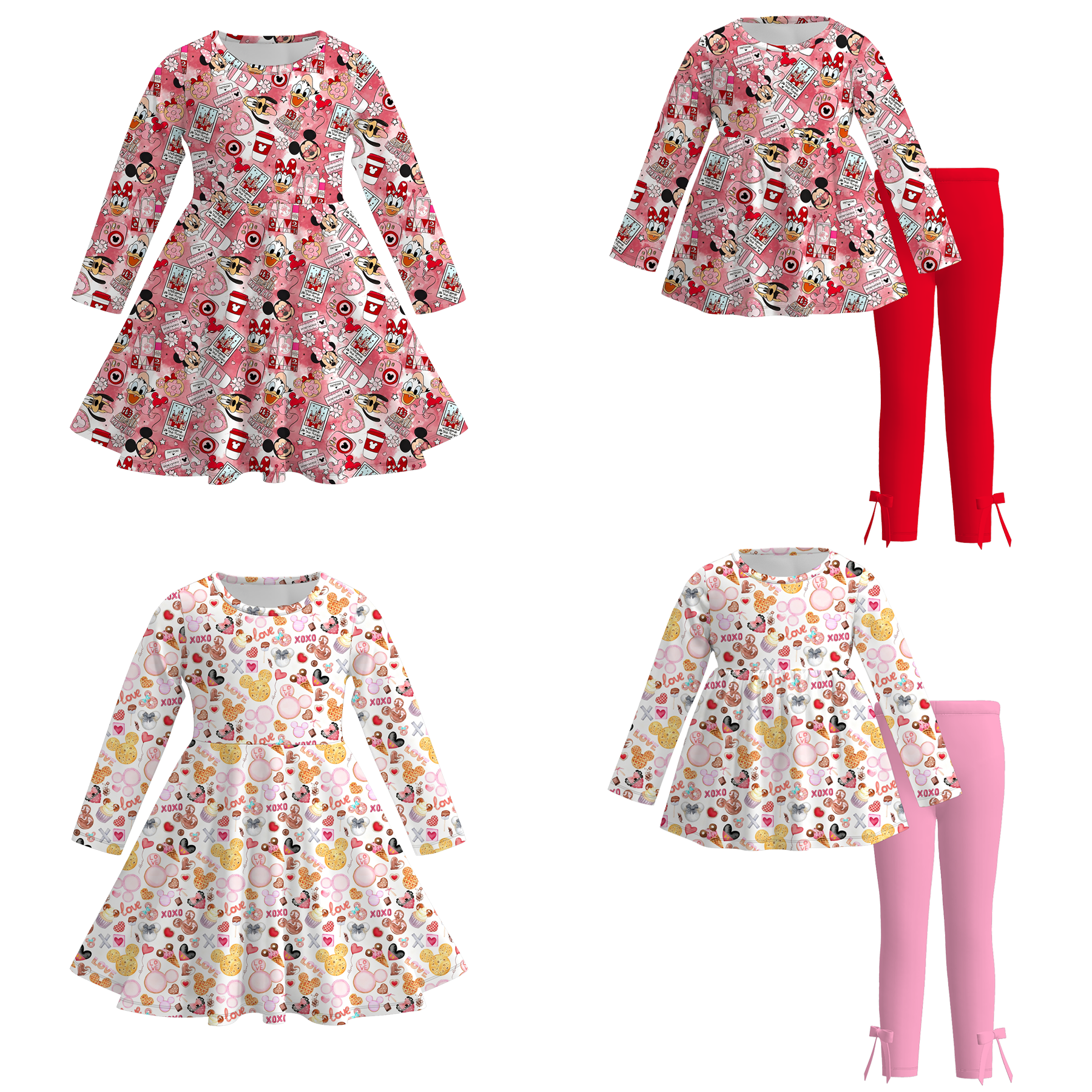 （Pre Order）Girls Valentine's Day Cartoon Print Dress&Set