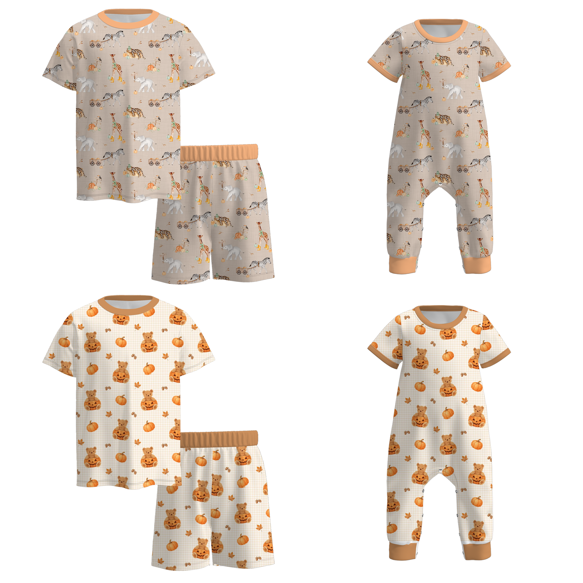 （Pre Order+Prepack Zone）Brothers Halloween Pumpkin Print Set&Romper