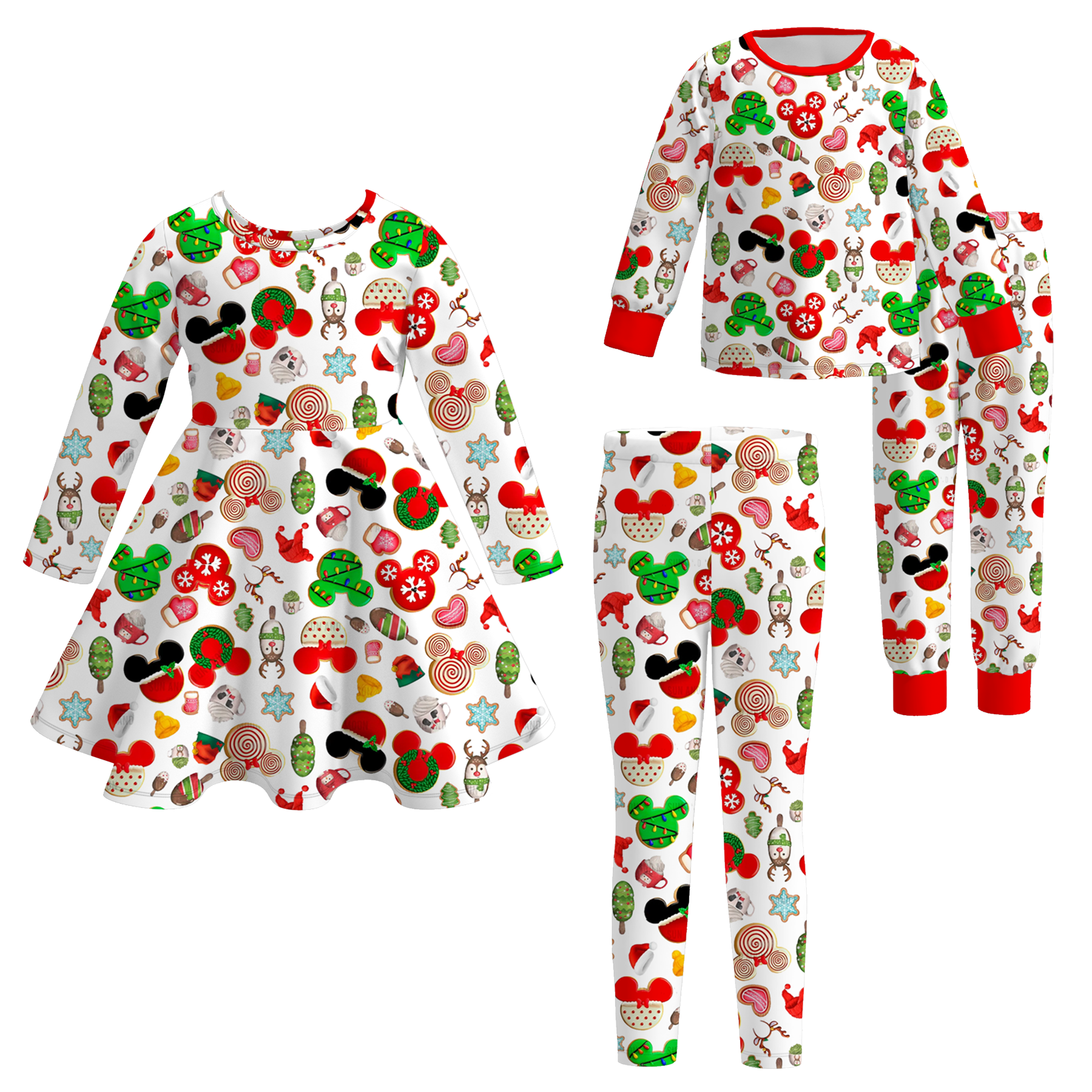 （Pre Order）Sisters Christmas Cartoon Print Dress,Pajamas＆Pants