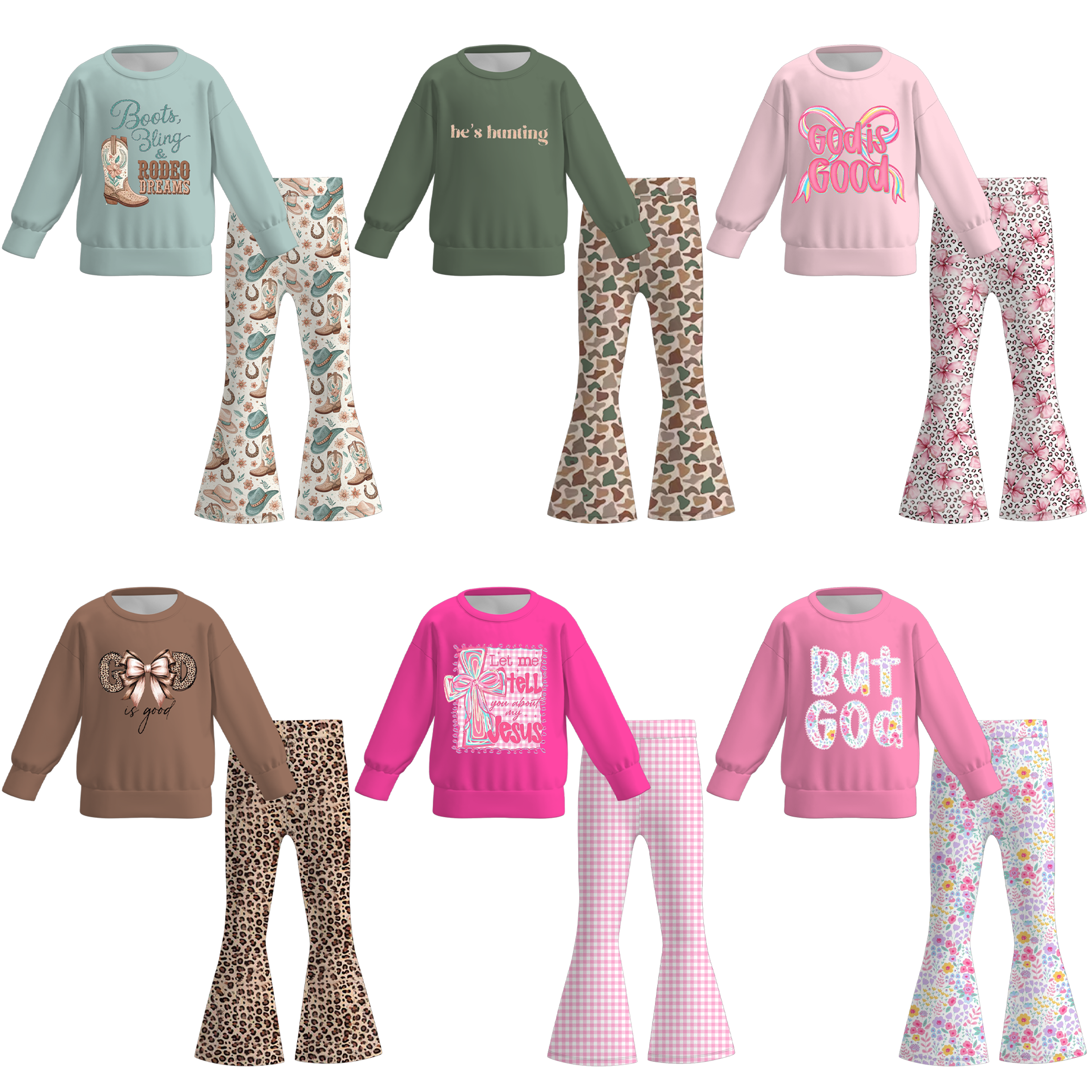 （Pre Order）Girls Fall Bow&Boots Print Sweatshirt Set