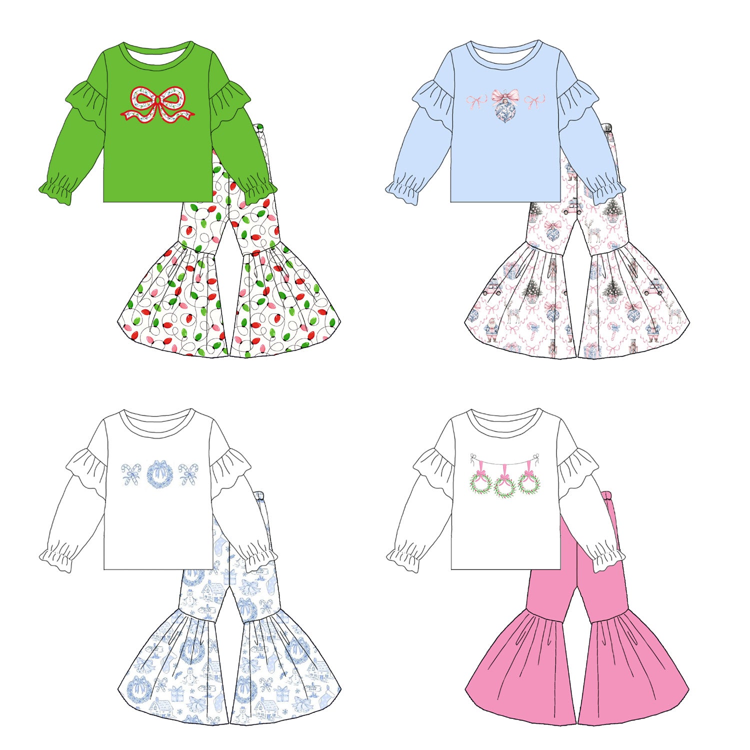 （Pre Order）Family Christmas Bow Applique&Embroidery Outfit Set