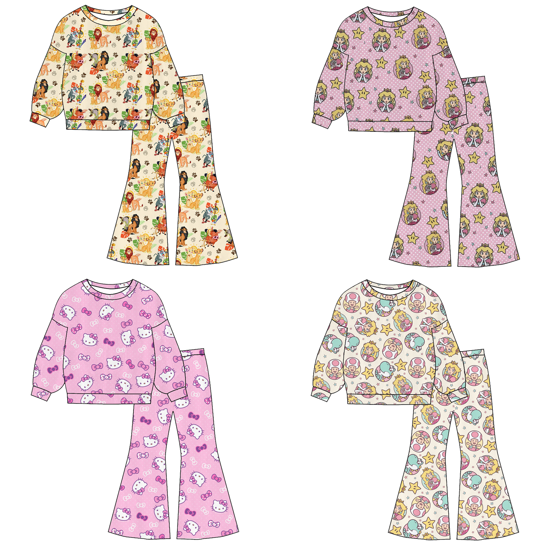 （Pre Order）Girls Fall&Winter Cartoon Print Twill Sweatshirt Suit