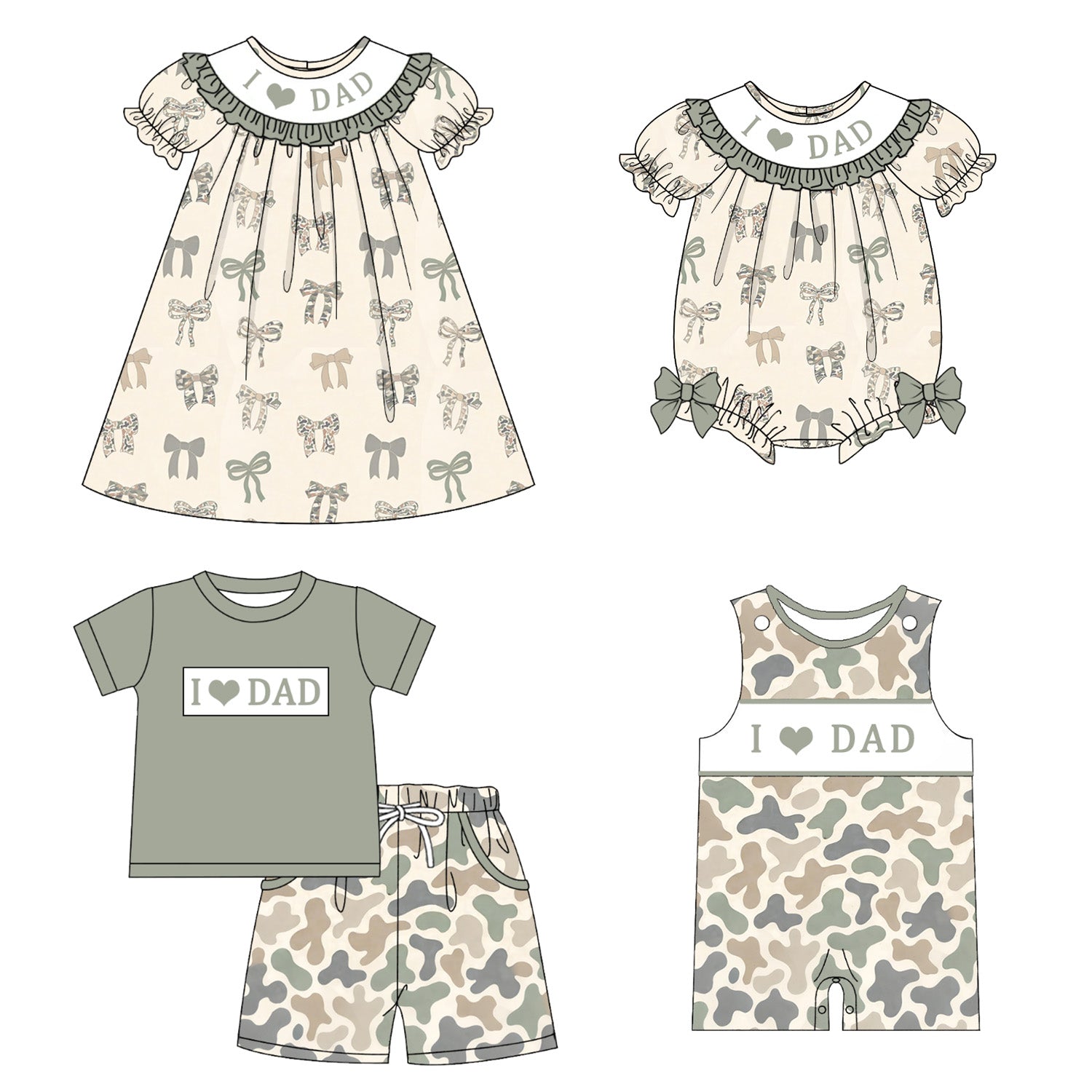（Pre Order）Siblings I♥DAD Embroidery Smocked Dress,Set&Romper