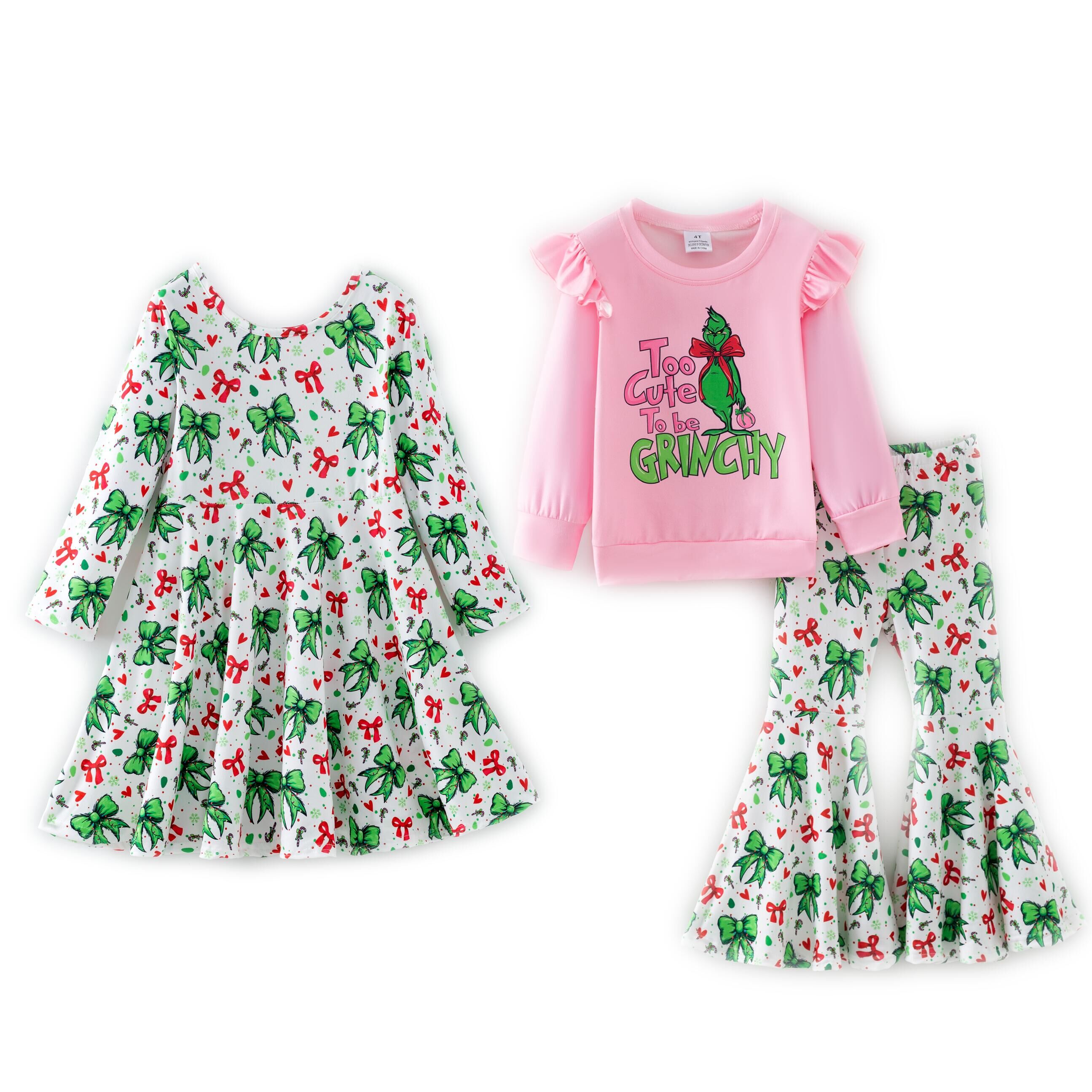 （Pre Order,Prepack Zone）Girls Christmas Cartoon Print Dress&Set（Mix Size）
