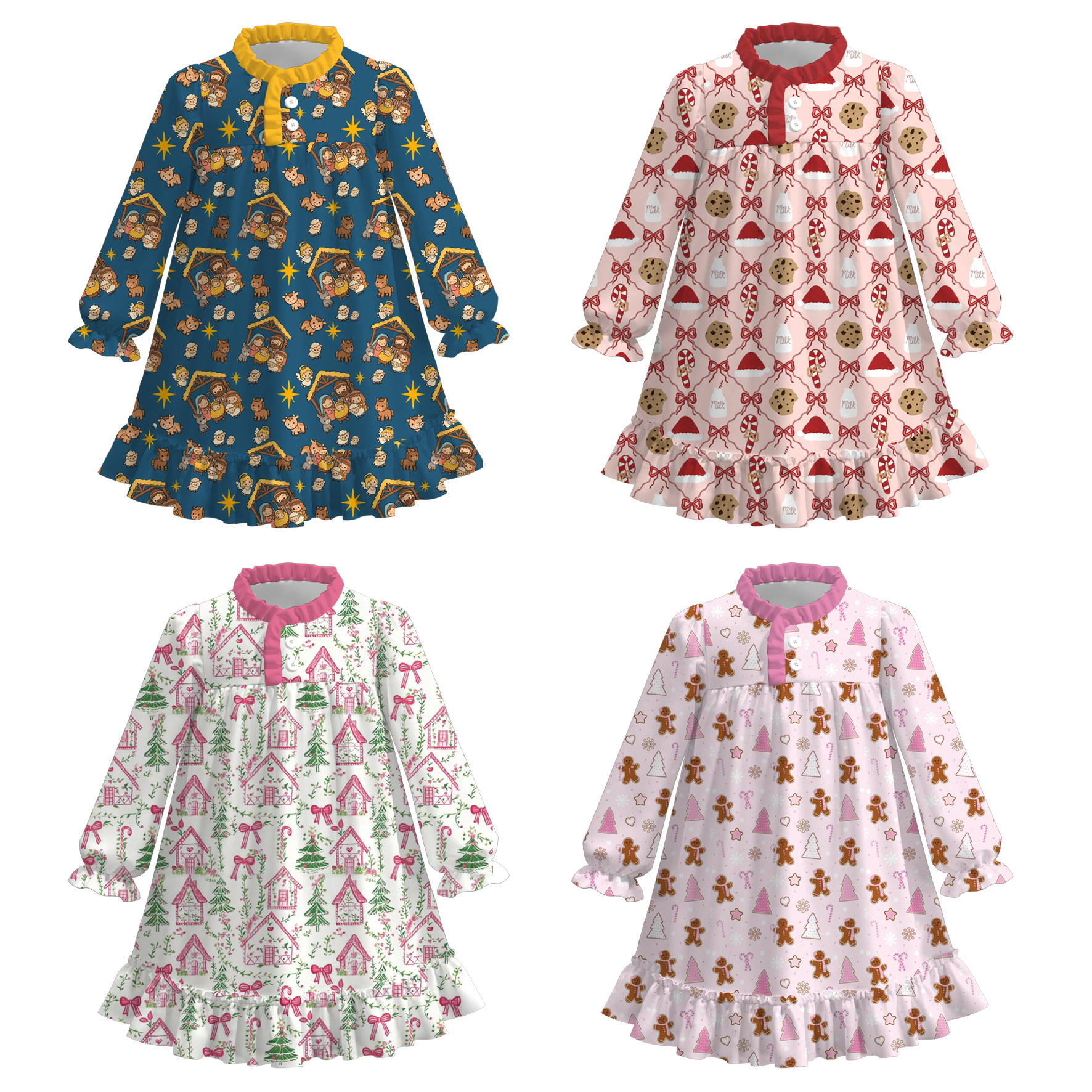（Pre Order）Girls Christmas Print Pajamas Dress
