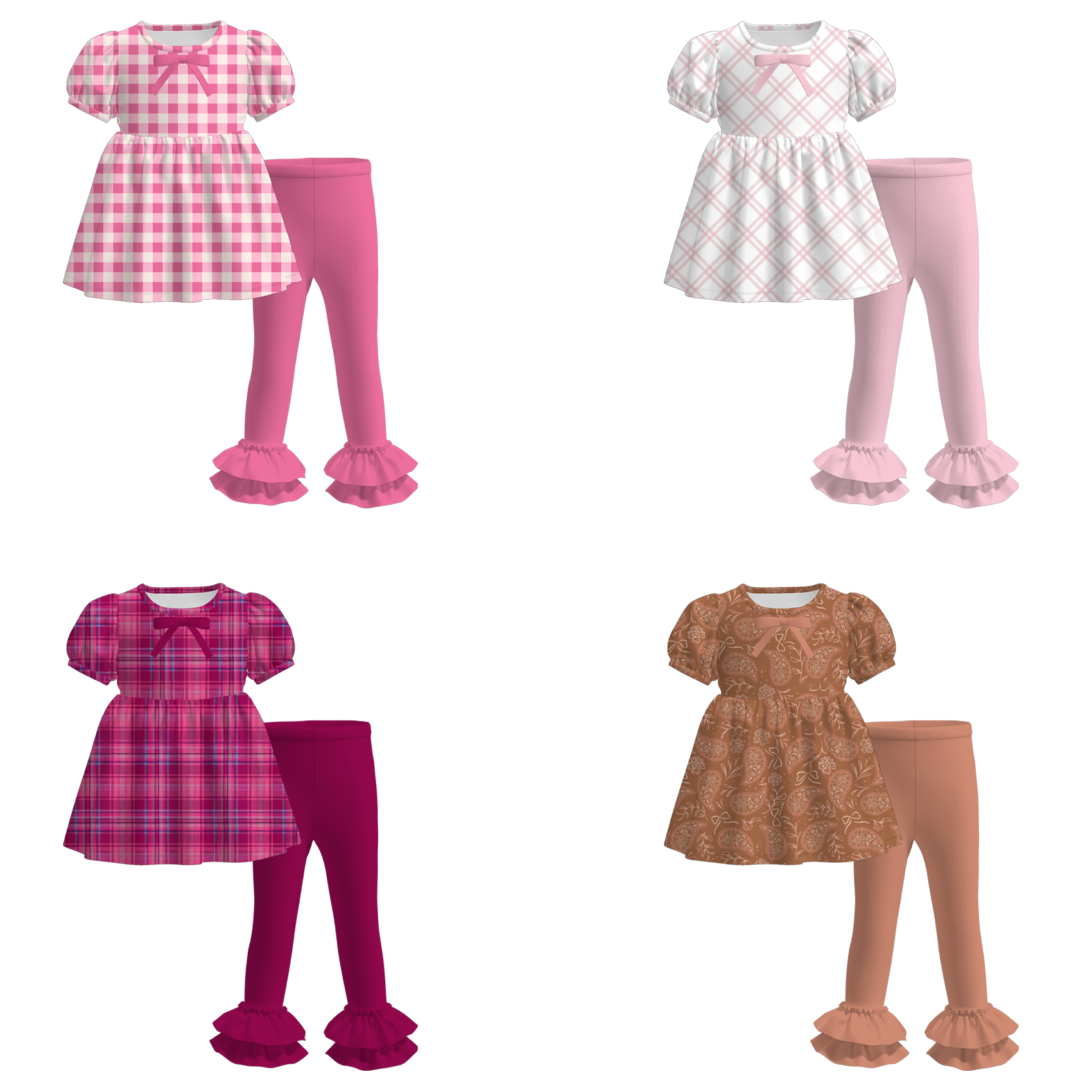 （Pre Order）Girls Fall Plaid Print Ruffle Outfit Set