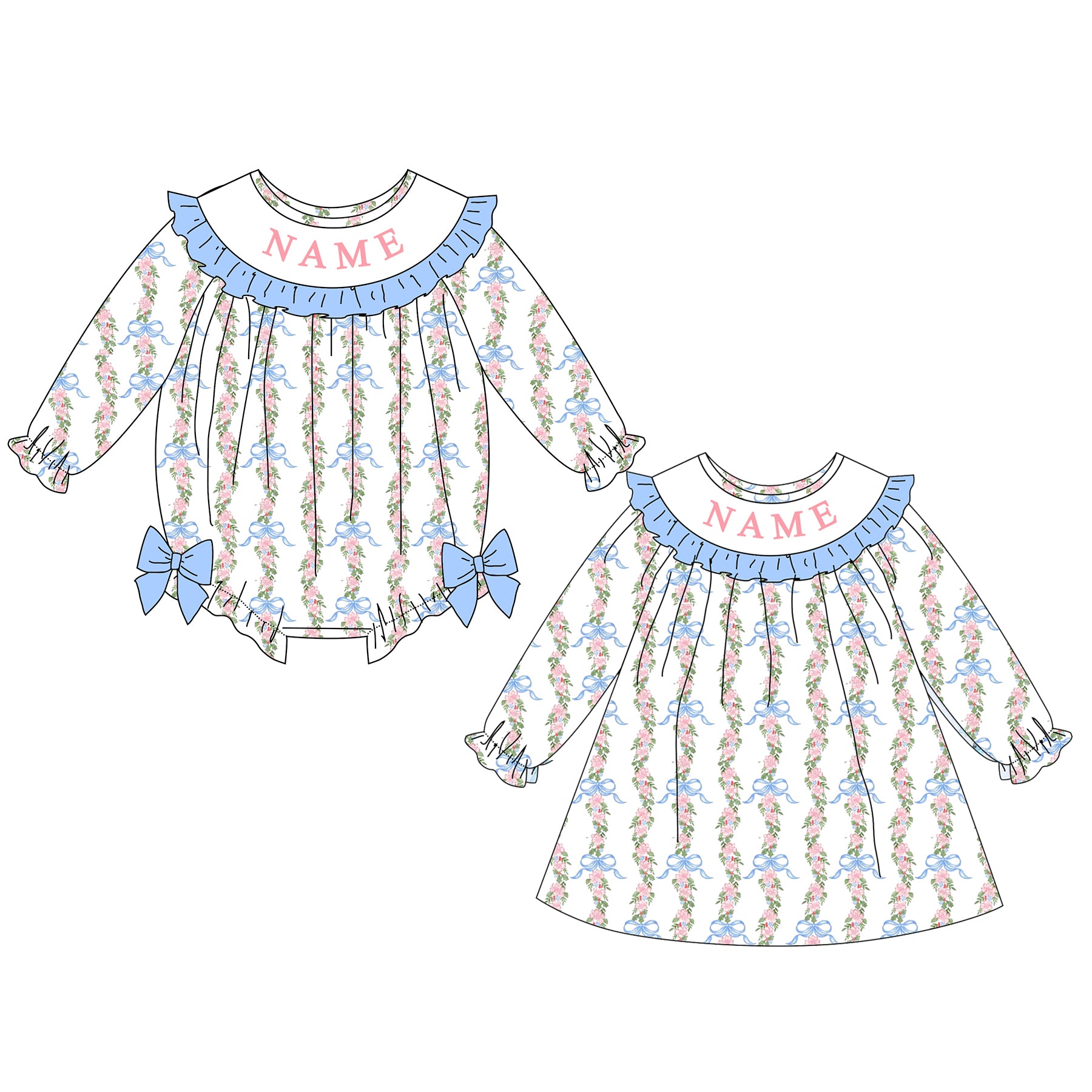 （Pre Order）Sisters Christmas Embroidery Smocked Dress&Romper