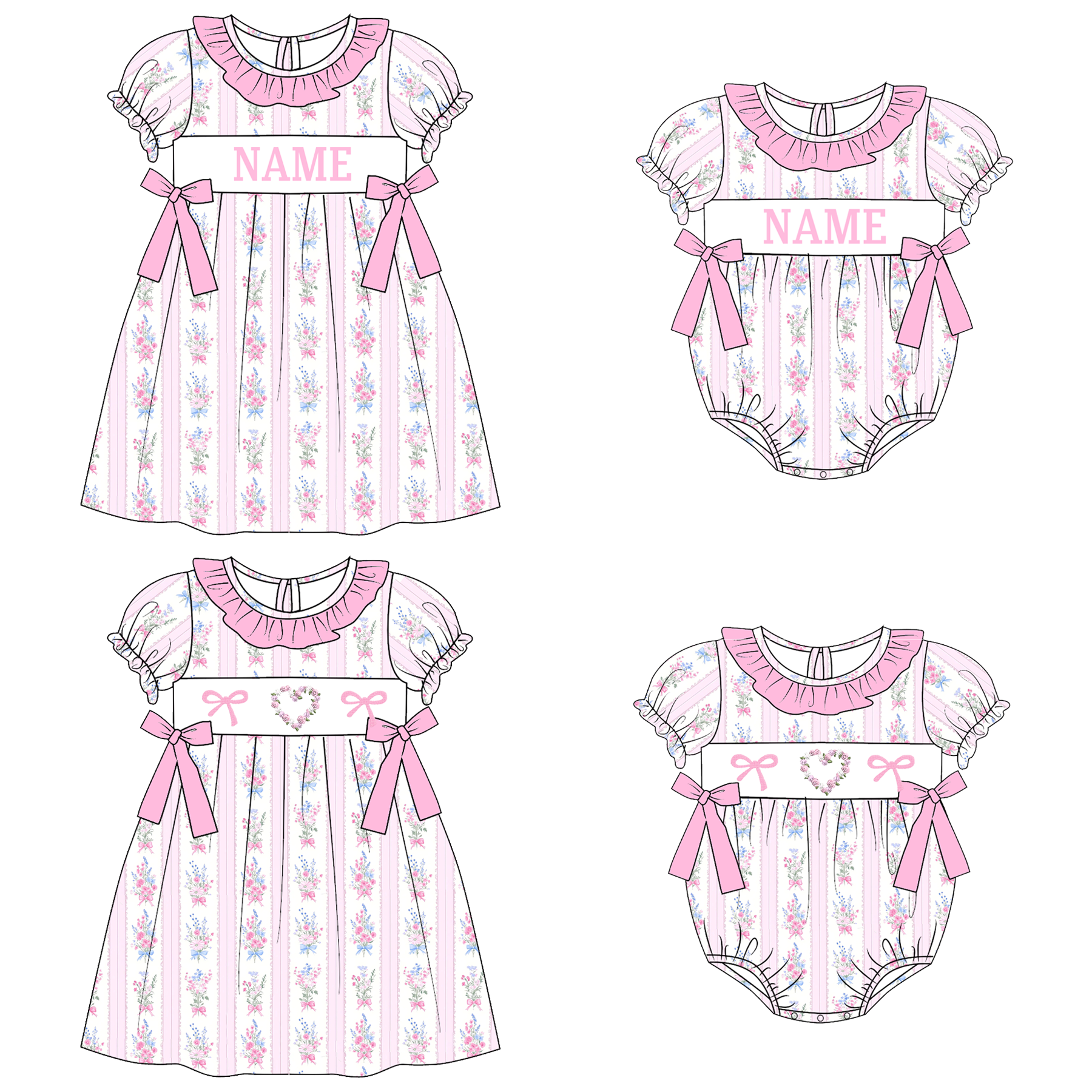 （Pre Order）Sisters Valentine's Day Embroidery Smocked Dress&Romper