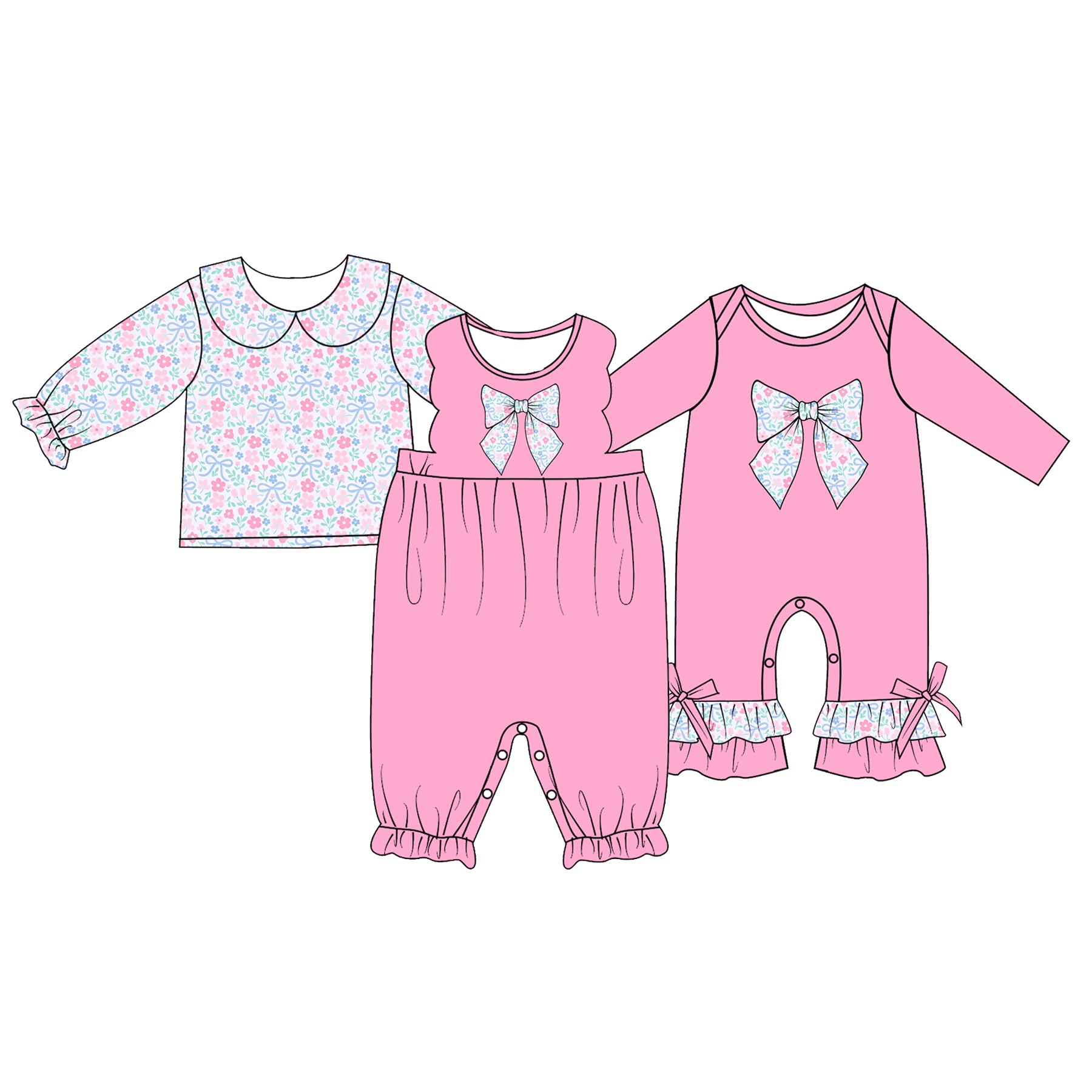 （Weekly Pre-Order）Sisters Bow Applique Bloomer Set&Romper（Ends Wednesday）