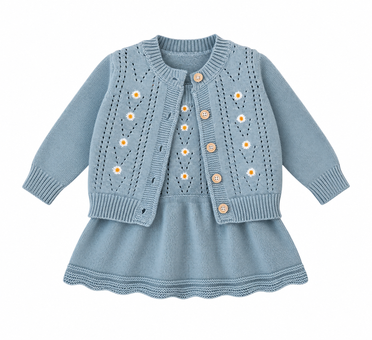 （Pre Order 2 Weeks）Girls Fall Daisy Embroidery Sweater Cardigan&Romper