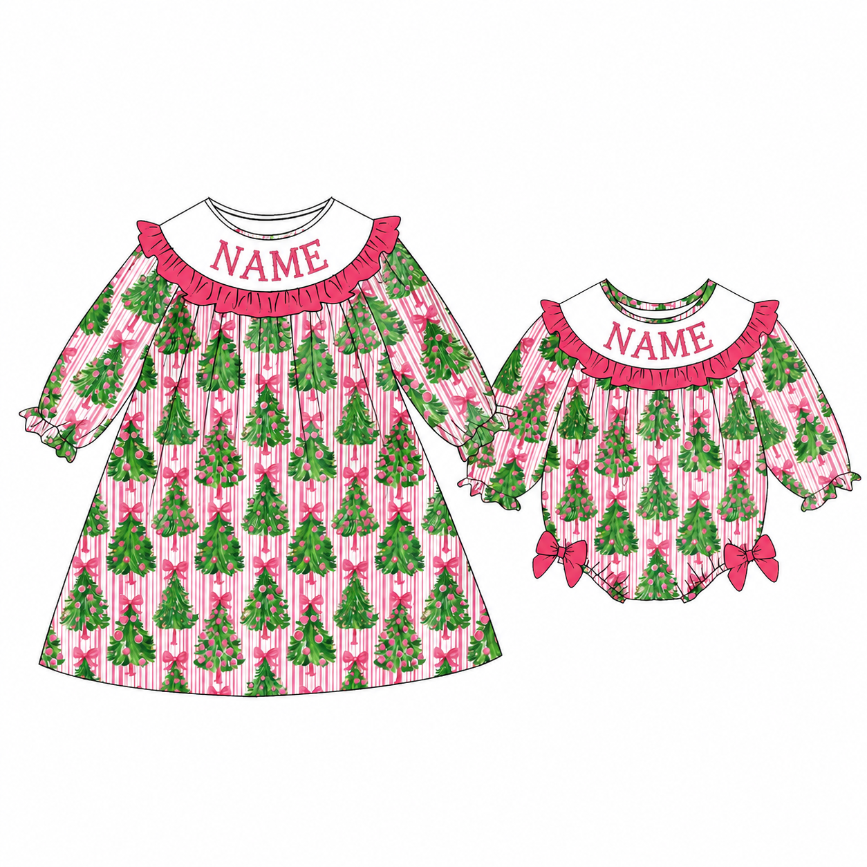 （Pre Order）Sisters Christmas Embroidery Smocked Dress,Set&Romper