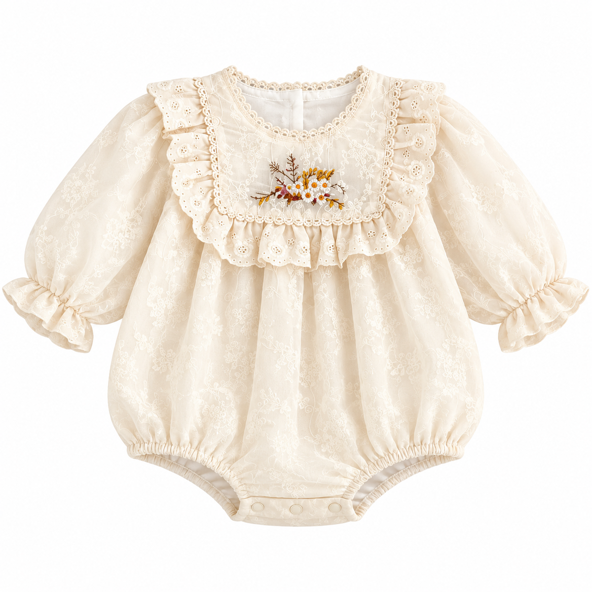 （Pre Order 2 Weeks）Toddler Girls Fall Floral Embroidery Lace Romper
