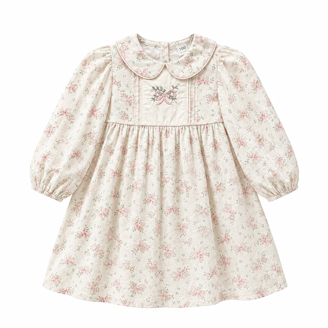 （Pre Order 2 Weeks）Girls Fall Floral Embroidery Baby Collar Dress
