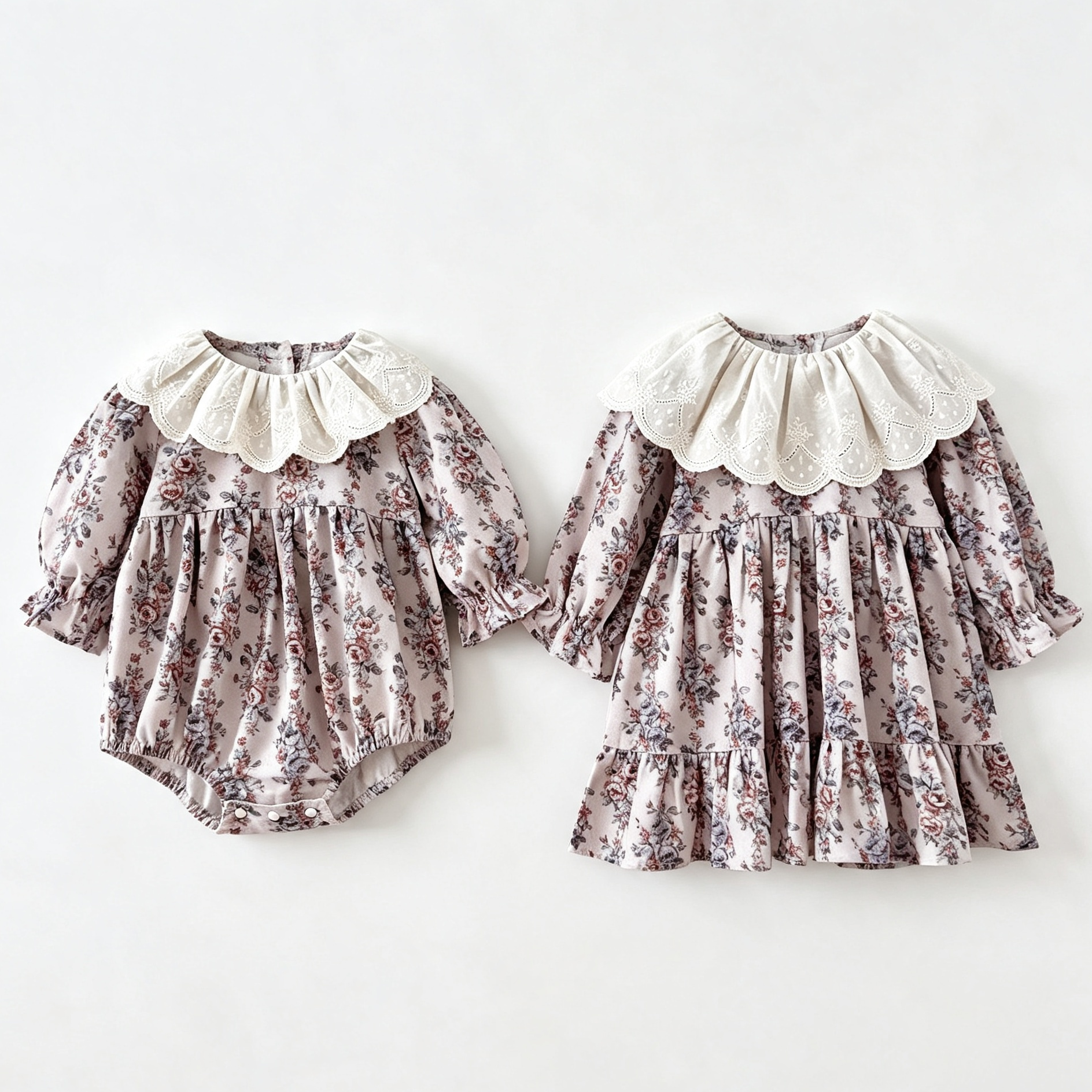 （Pre Order 2 Weeks）Sisters Fall Floral Lace Ruffle Collar Dress&Romper