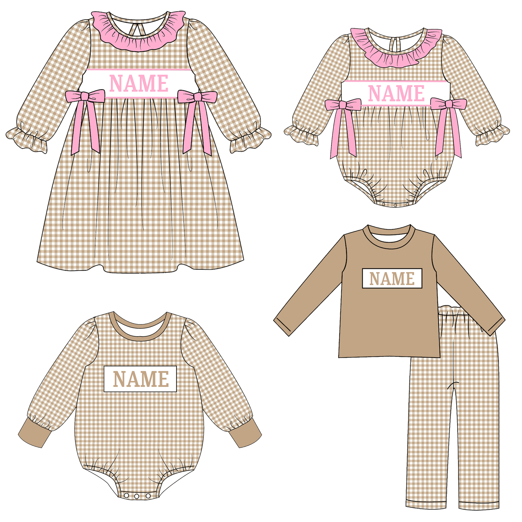 （Pre Order）Family Christmas Embroidery Smocked Dress,Set&Romper